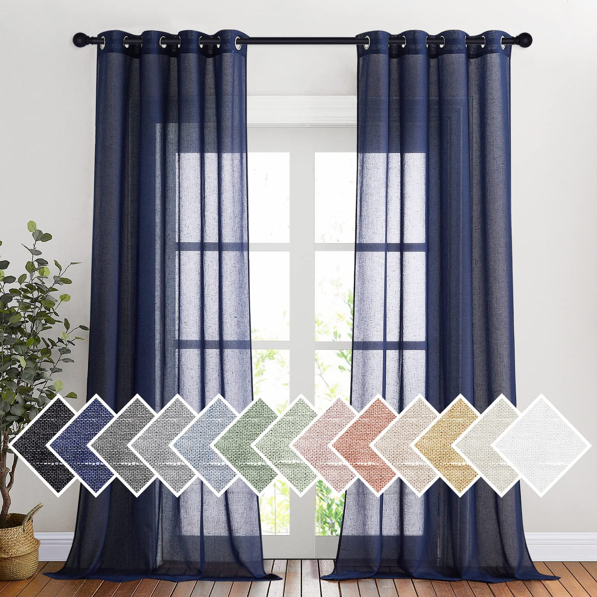 NICETOWN Semi Sheer Linen Ivory Curtains for Bedroom, W52xL84, 2 Panels