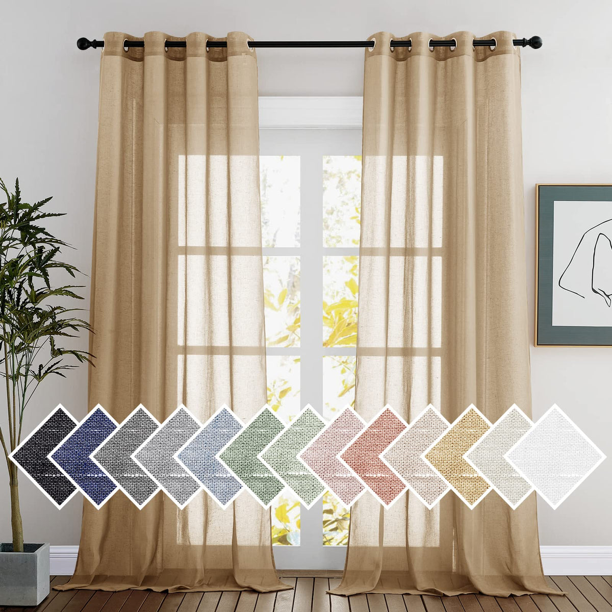 NICETOWN Semi Sheer Linen Ivory Curtains for Bedroom, W52xL84, 2 Panels
