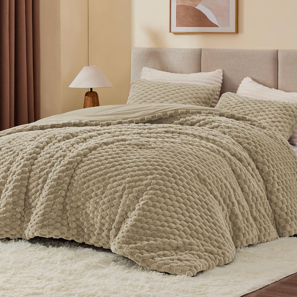 BEDELITE Fluffy Queen Comforter Set, Dark Grey Fleece Bed Set 3 Pieces