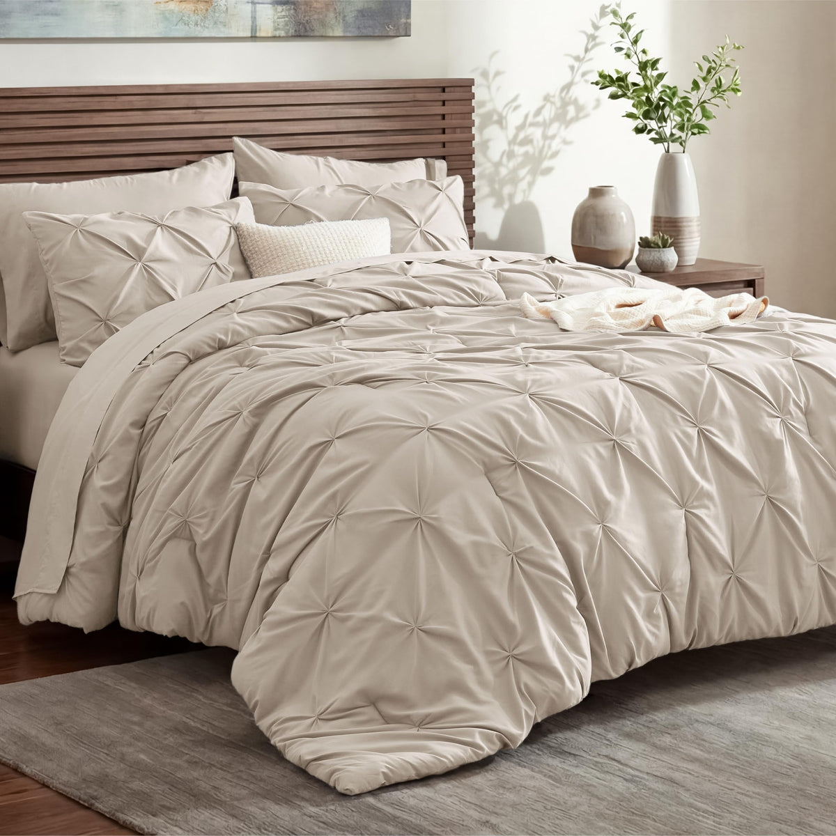 Bedsure 7-Piece King Size Comforter Set & Sheets, Olive Green King Bedding
