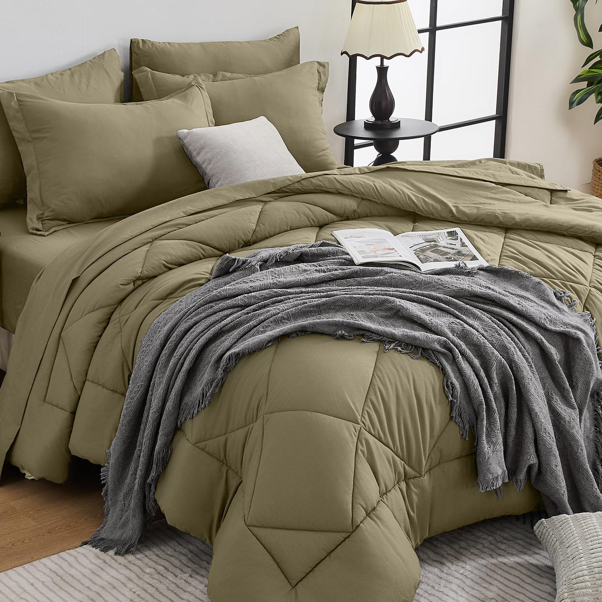 HEVUMYI 7-Piece Full Comforter Set, Dark Grey Bed in a Bag