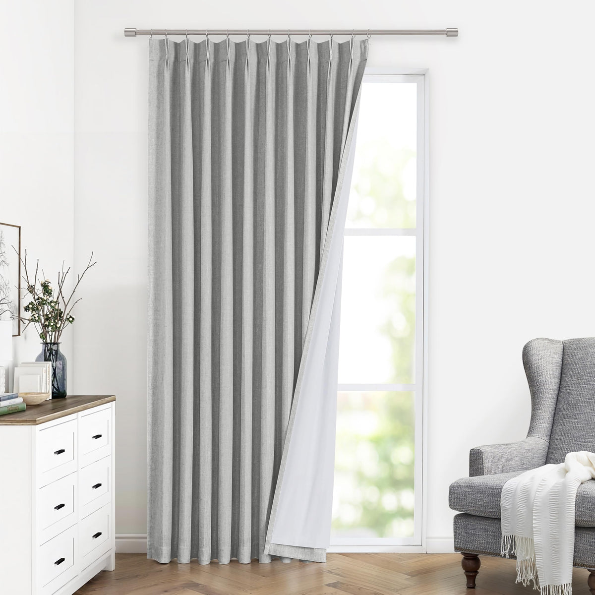 Vision Home Natural Pinch Pleated Full Blackout Curtains Linen Blended Room Darkening Window Curtains 95 inch for Living Room Bedroom Thermal Insulated Pinch Pleat Drapes with Hooks 2 Panel 40"Wx95"L