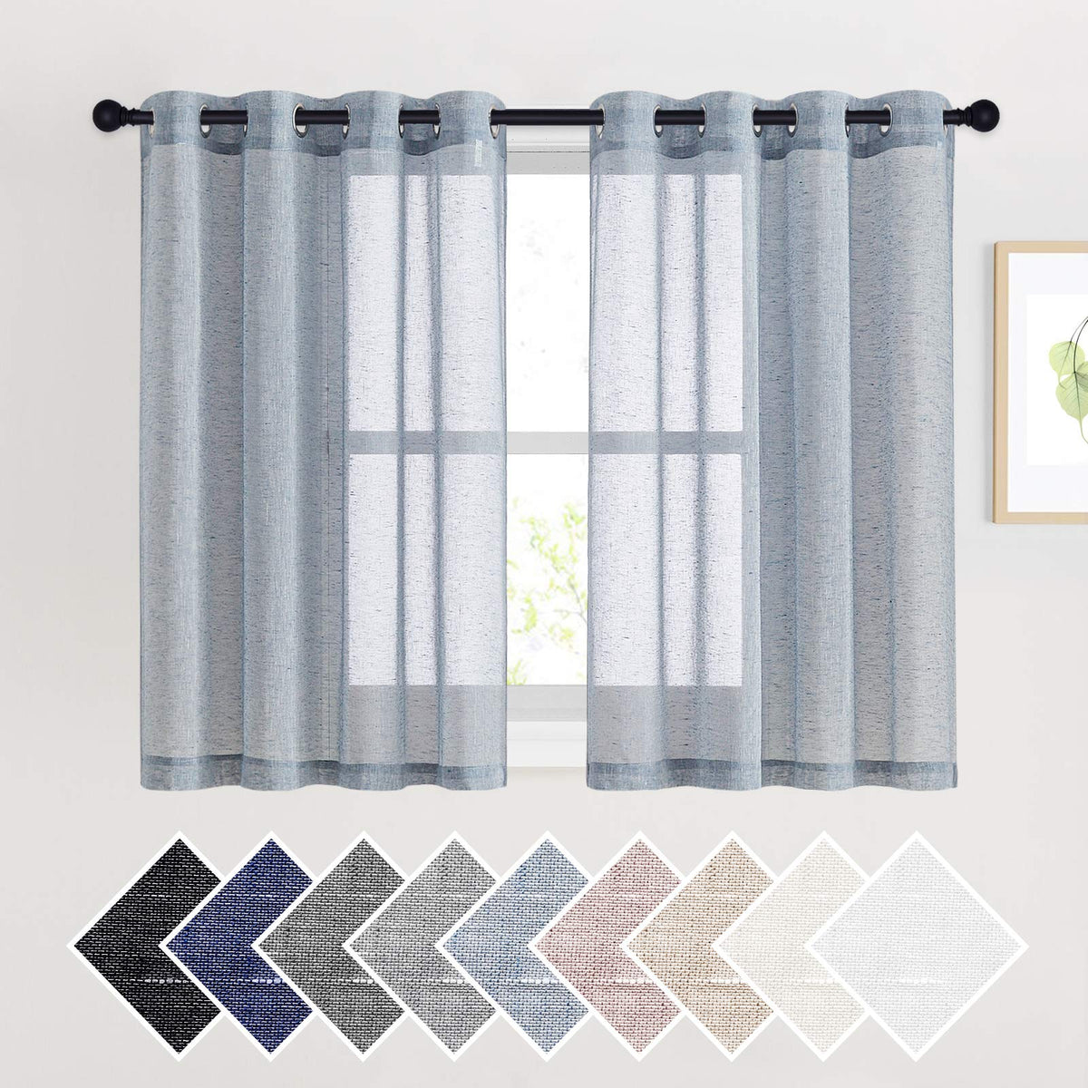 NICETOWN Semi Sheer Linen Ivory Curtains for Bedroom, W52xL84, 2 Panels