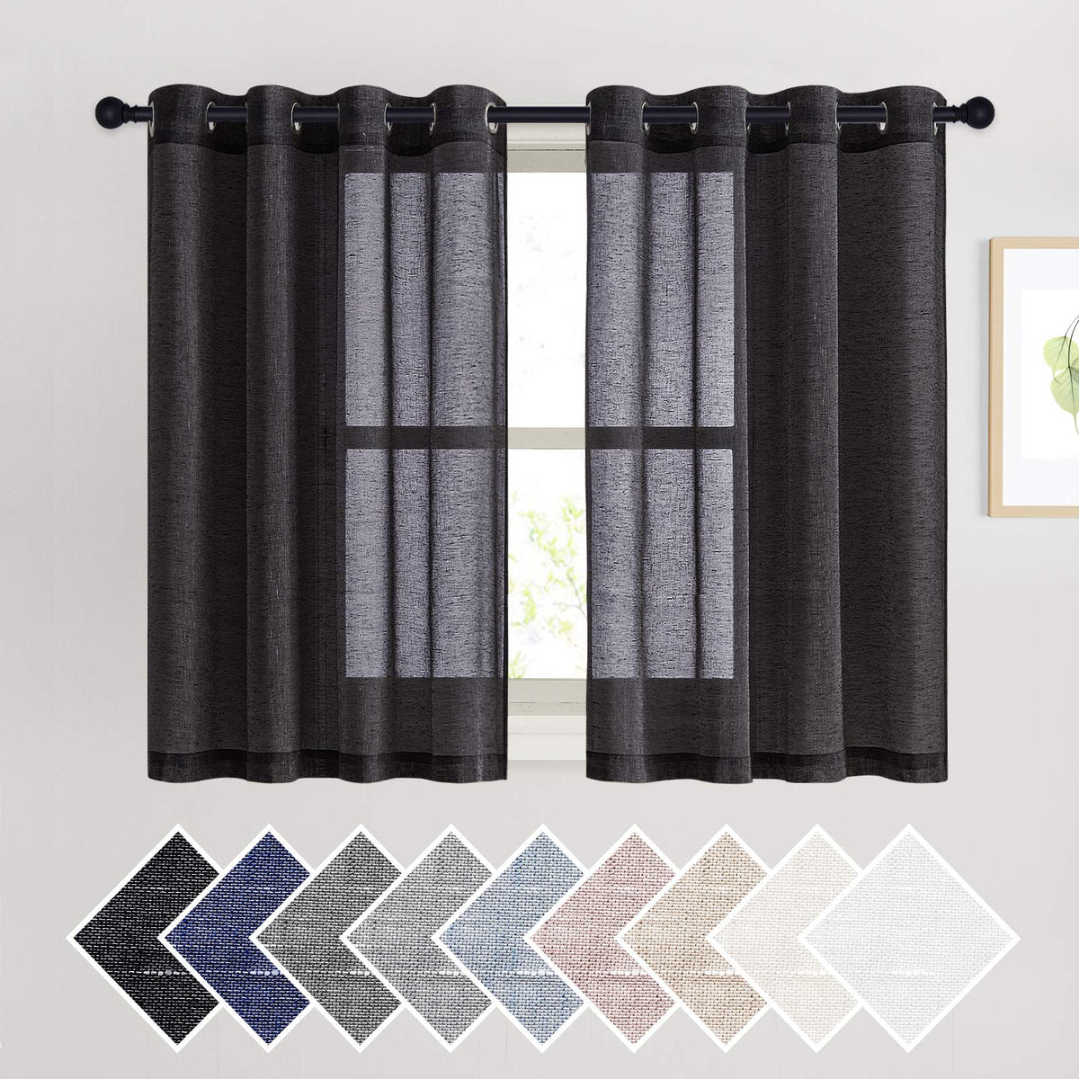 NICETOWN Semi Sheer Linen Ivory Curtains for Bedroom, W52xL84, 2 Panels