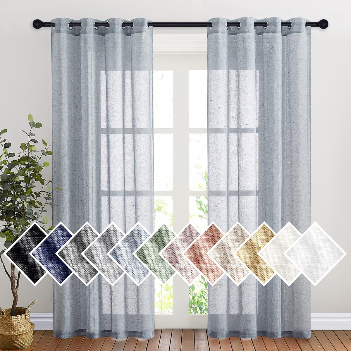 NICETOWN Semi Sheer Linen Ivory Curtains for Bedroom, W52xL84, 2 Panels