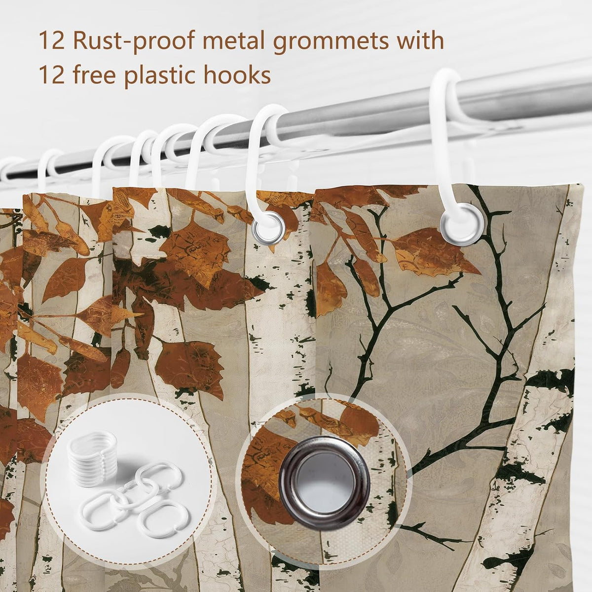 MEHOFOND Fall Birch Trees Shower Curtain Autumn Maple Leaves Shower Curtain Forest Nature Scenery Decor Fabric Bathroom Curtains with 12 Plastic Hooks 72x72 in