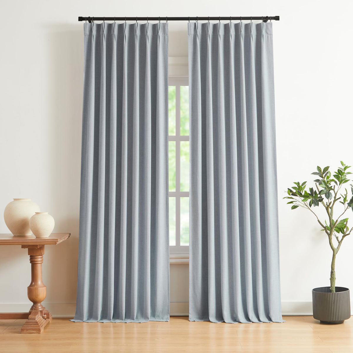 Vision Home Natural Pinch Pleated Full Blackout Curtains Linen Blended Room Darkening Window Curtains 95 inch for Living Room Bedroom Thermal Insulated Pinch Pleat Drapes with Hooks 2 Panel 40"Wx95"L