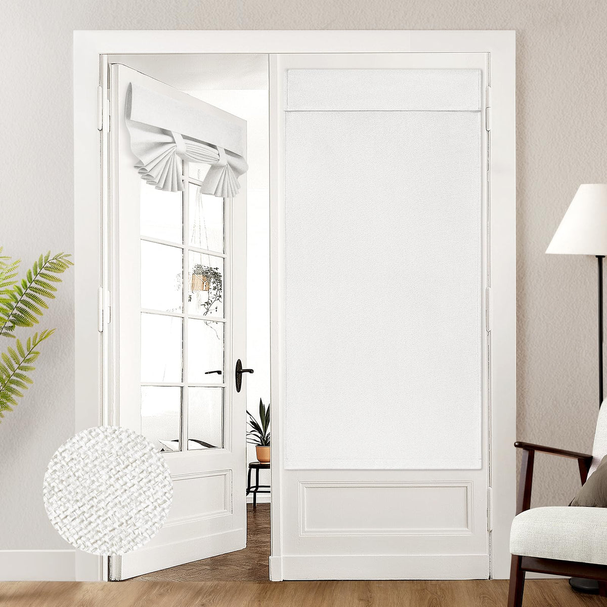 HOMEIDEAS 100% Blackout Linen Door Curtains for French Door 26x68 Inch