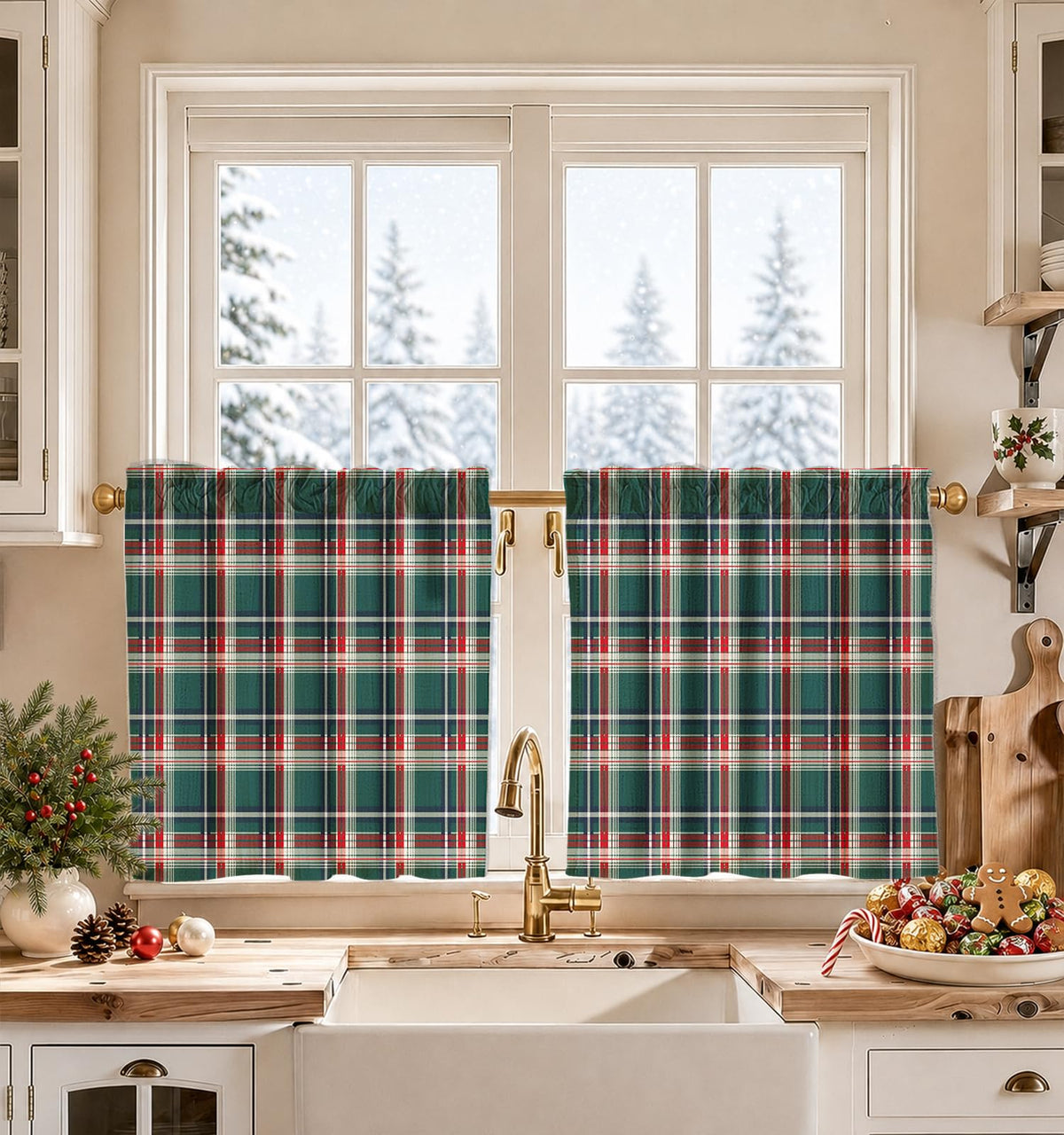 Miss Adola 36 Inch Length Kitchen Tier Curtains Pumpkin Leaf Cafe Curtains