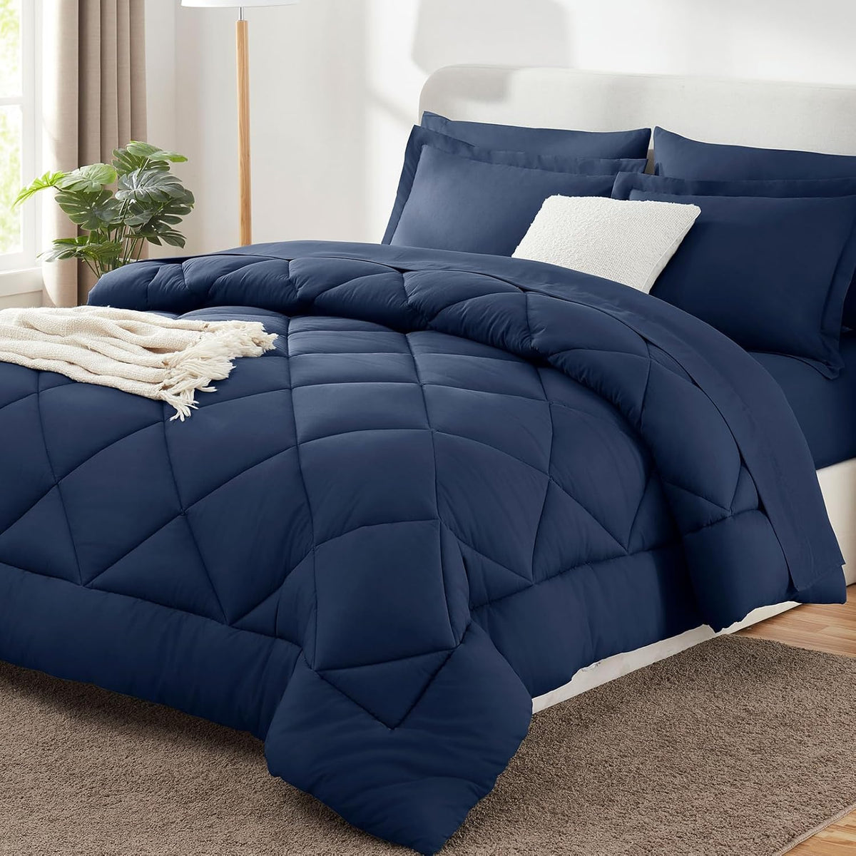 CozyLux Full Comforter Set 82"x86" Burgundy - 7 Piece Bed in a Bag