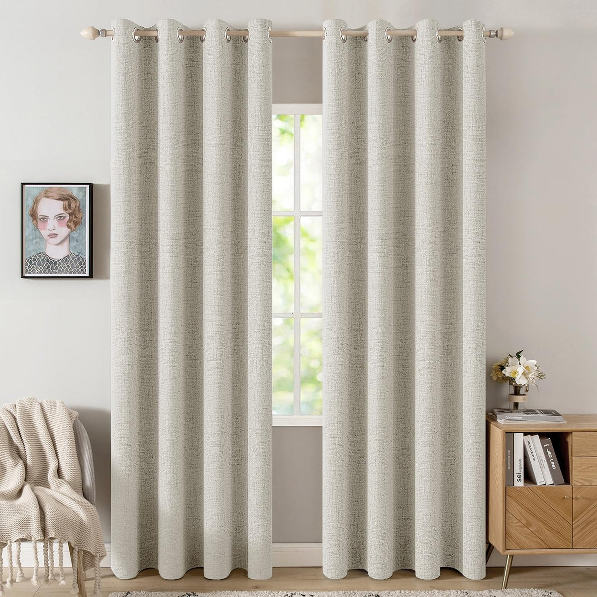 MIULEE 100% Blackout Linen Curtains for Bedroom 52x90 Inches Natural Beige