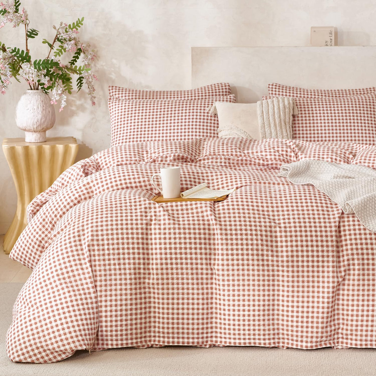 Comforter Queen Set Grid Black 100% Soft Washed Microfiber Jacquard 3 Pieces Grid Bedding Sets Grey White Comforter Queen for All Seasons and 2 Pillowcases Comfort Breathable