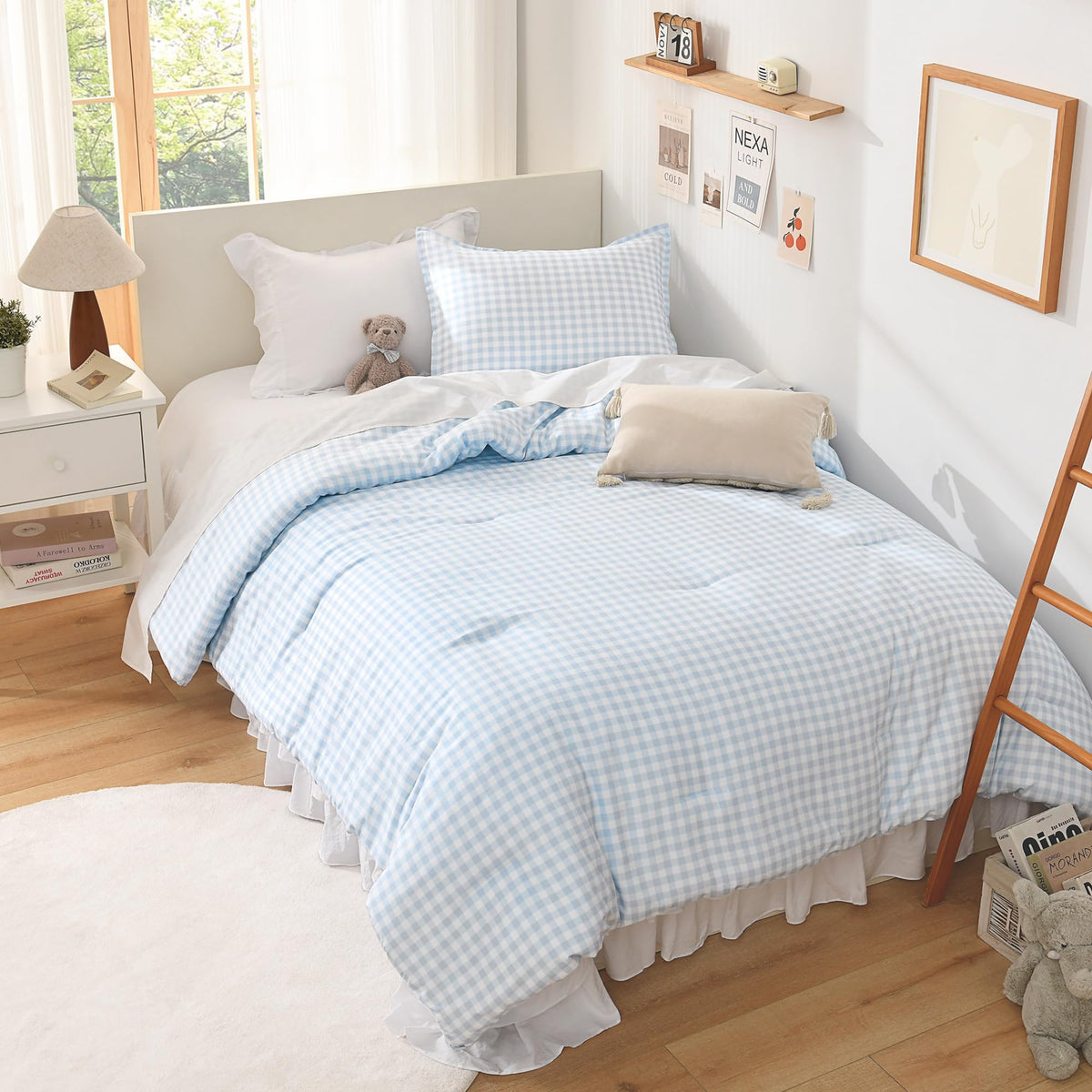 Andency Tan Gingham Comforter Set Twin, Brown Checkered Grid Plaid Bedding