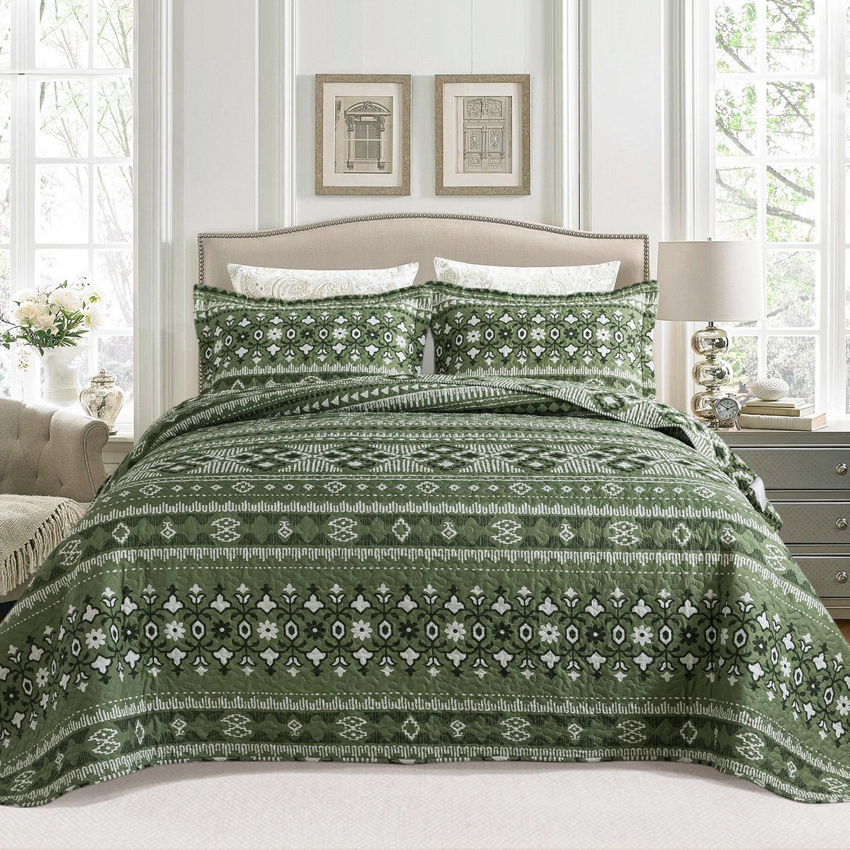 BEDIFANY Cotton King Size Quilt Sets, Lightweight King Quilt Bedding Set