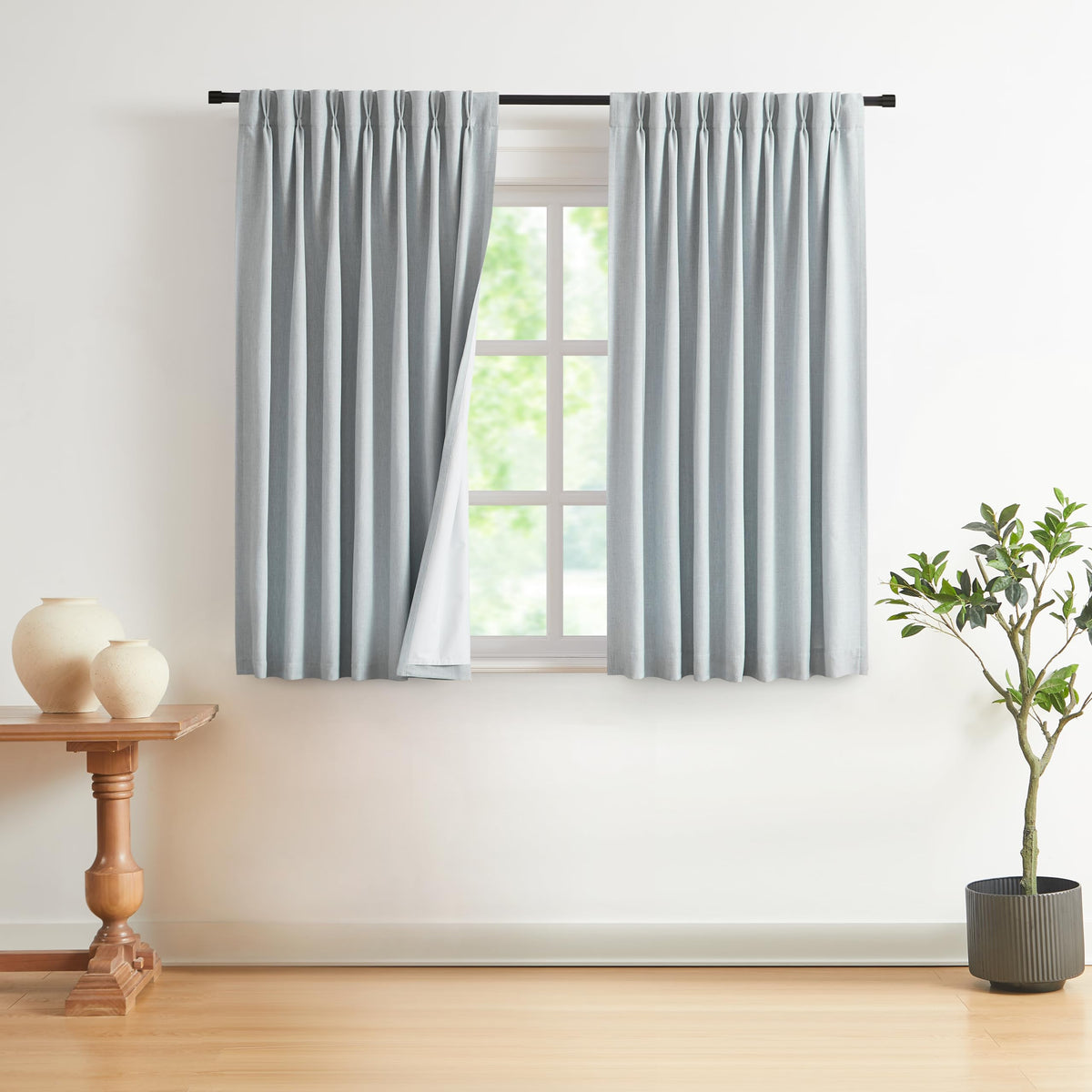 Vision Home Natural Pinch Pleated Full Blackout Curtains Linen Blended Room Darkening Window Curtains 95 inch for Living Room Bedroom Thermal Insulated Pinch Pleat Drapes with Hooks 2 Panel 40"Wx95"L