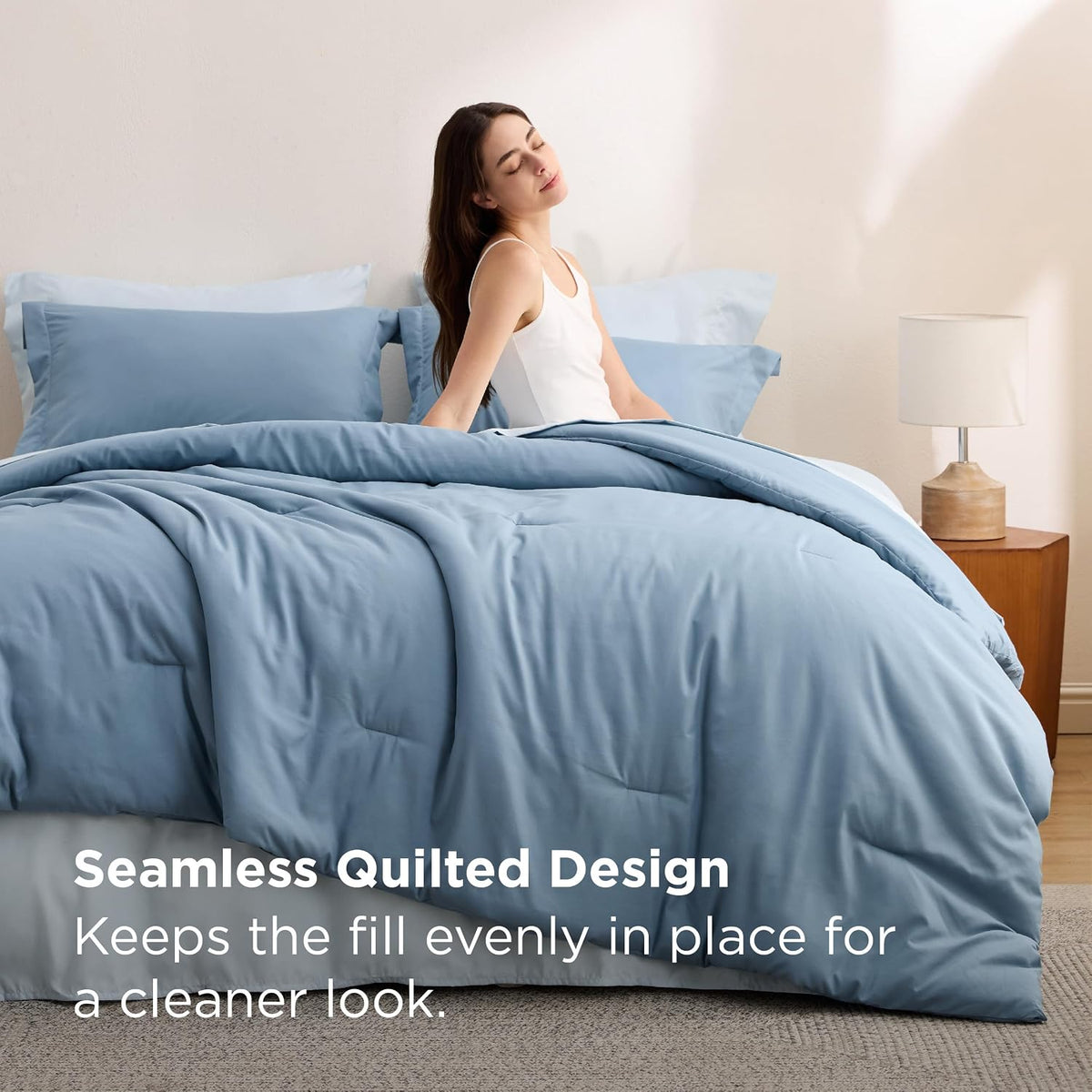 Bedsure Blue Bedding Set Queen Bed in a Bag Contrasting Bed 7 Pieces