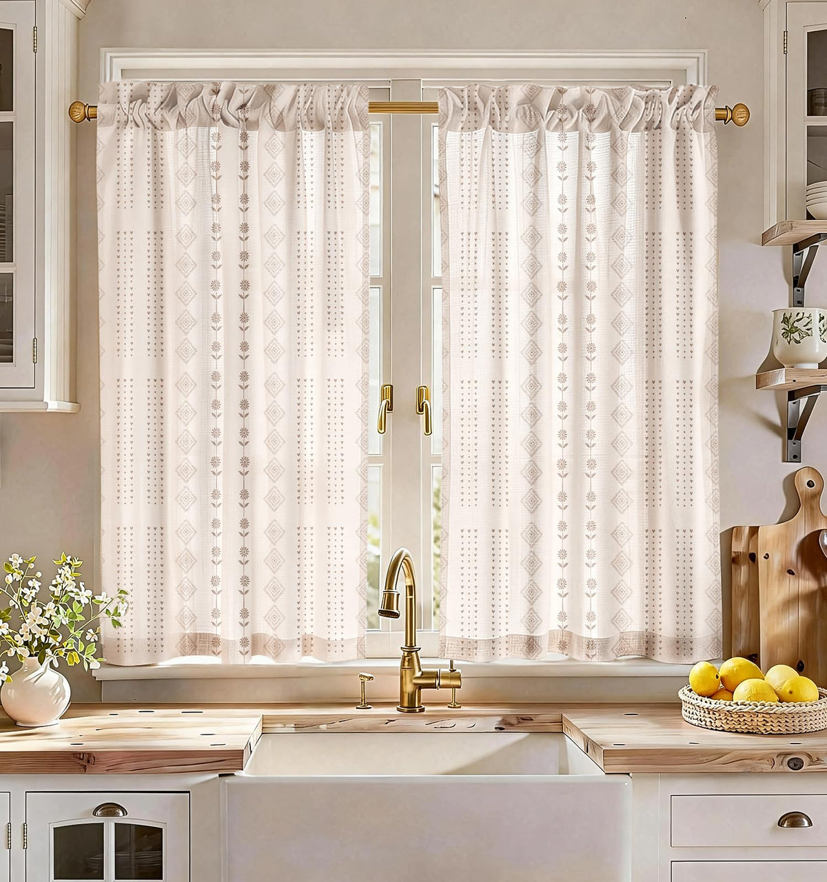 Miss Adola 36 Inch Length Kitchen Tier Curtains Pumpkin Leaf Cafe Curtains