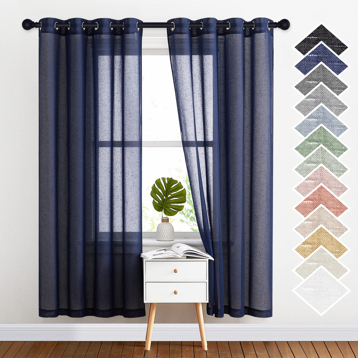 NICETOWN Semi Sheer Linen Ivory Curtains for Bedroom, W52xL84, 2 Panels