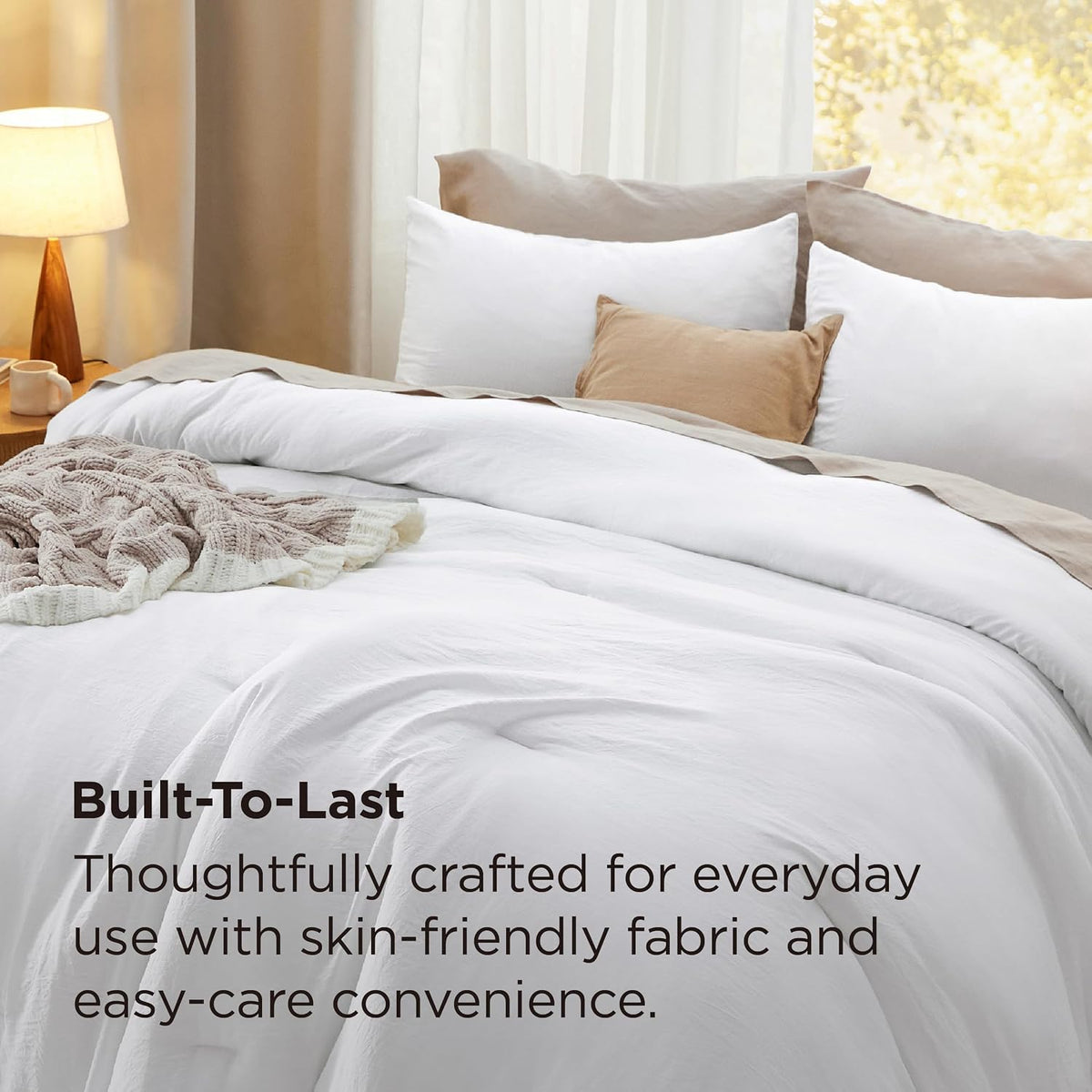 Bedsure Queen Comforter Set Prewashed Soft Bedding Set 3Pcs White 90"x90"