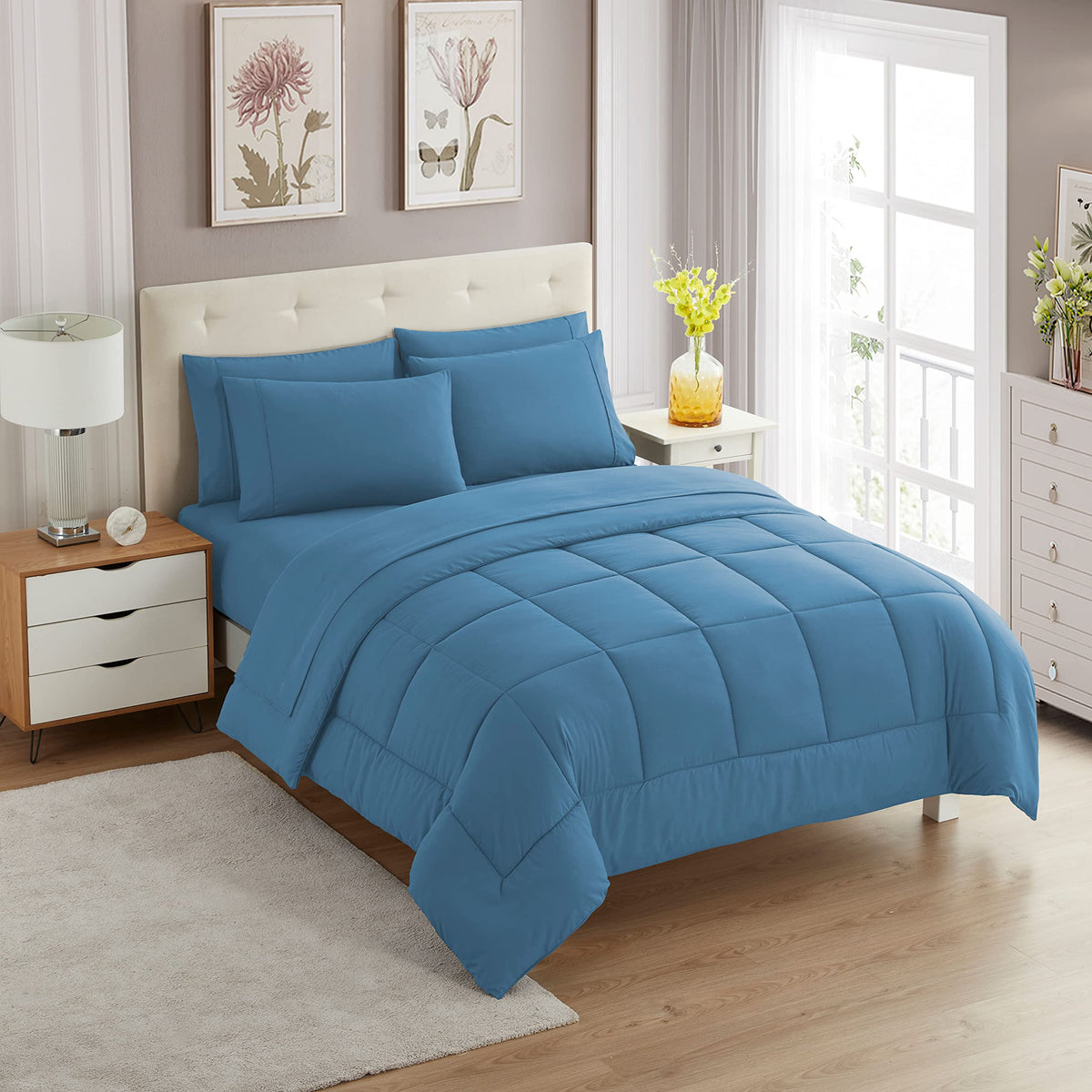Full Size Comforter Set with Sheets - 7-Piece Bedding Collection - 1 Comforter, 1 Fitted Sheet, 1 Flat, 4 Pillowcases - Deep Pocket - Soft & Breathable Premium Quality - Ideal for All Seasons, Gray