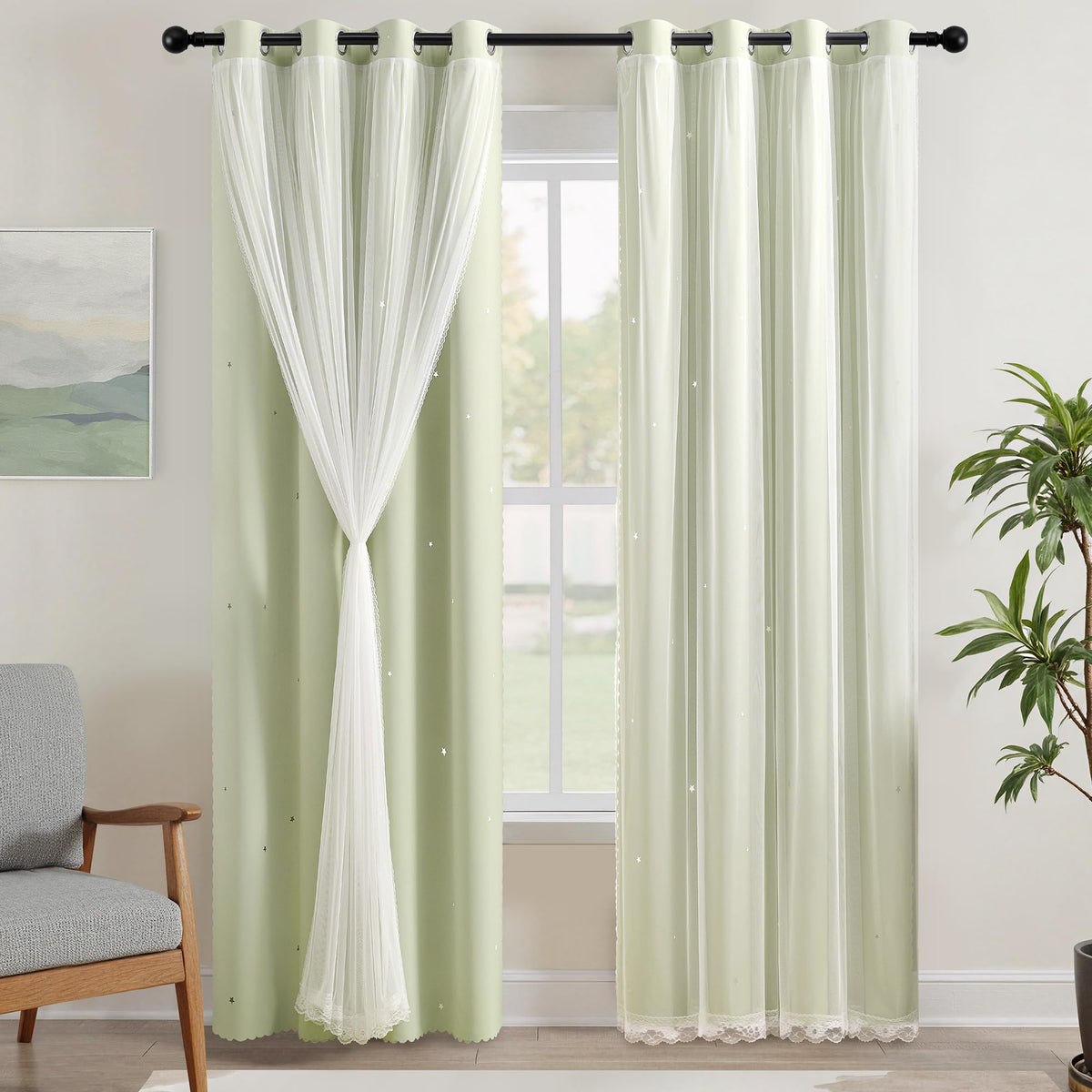 XiDi Blackout Curtains for Girls Bedroom Decor Pink Kids Rainbow Curtains