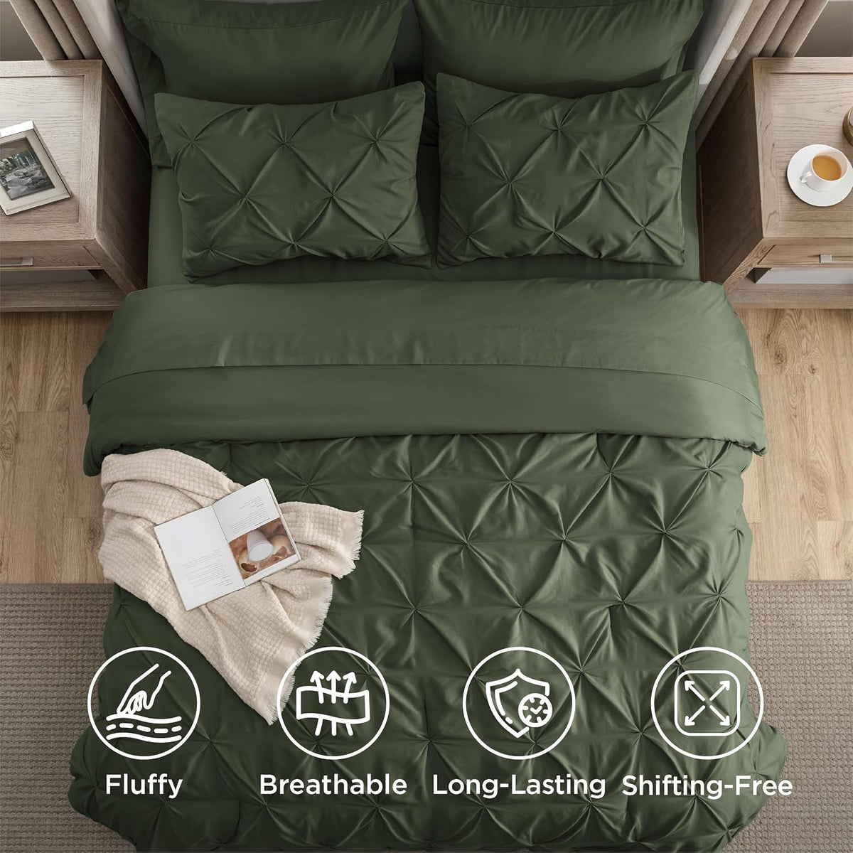 Bedsure 7-Piece King Size Comforter Set & Sheets, Olive Green King Bedding