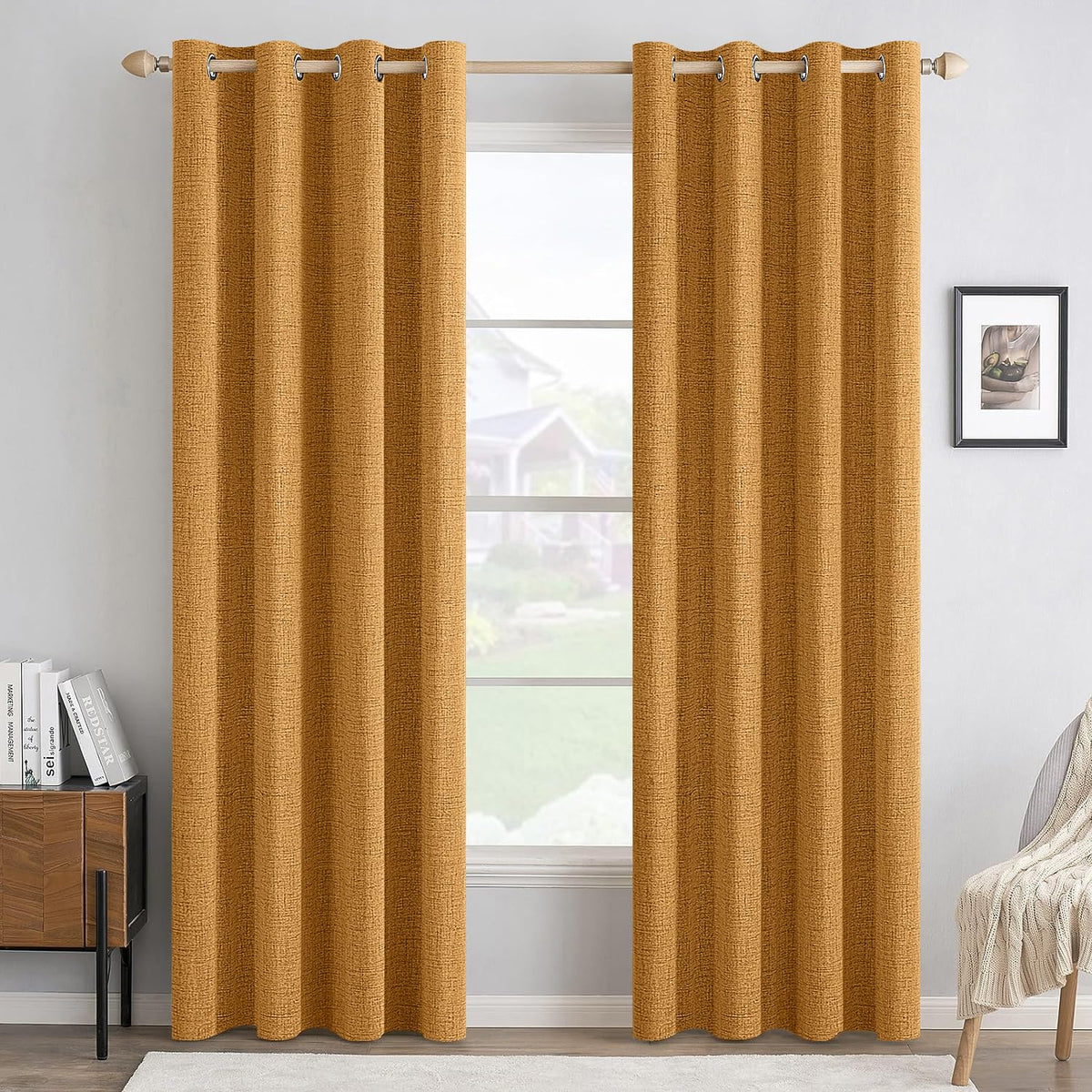 MIULEE 100% Blackout Linen Curtains for Bedroom 52x90 Inches Natural Beige