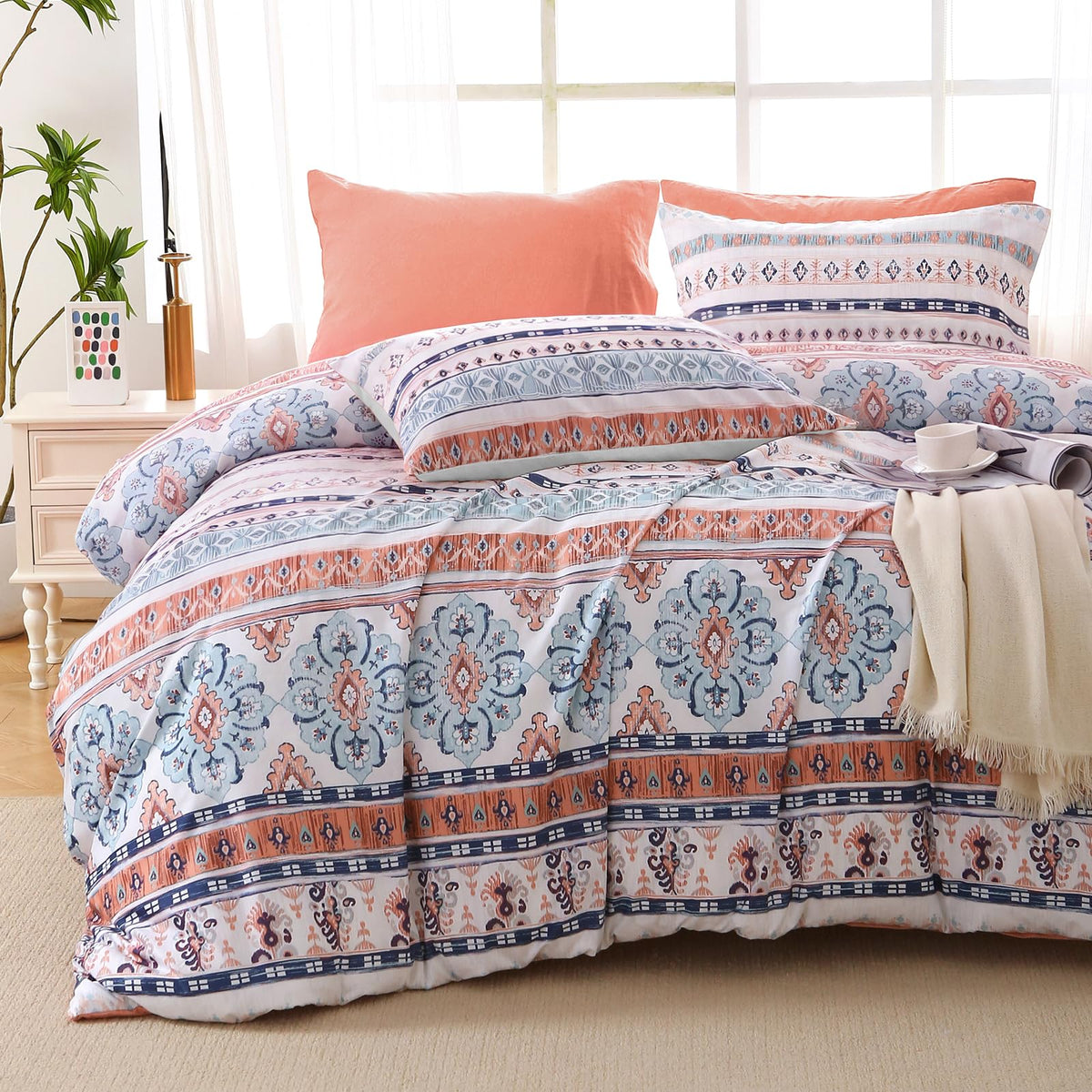 MUXHOMO Queen Comforter Set, 7-Piece Floral Bed in a Bag, Sage Green