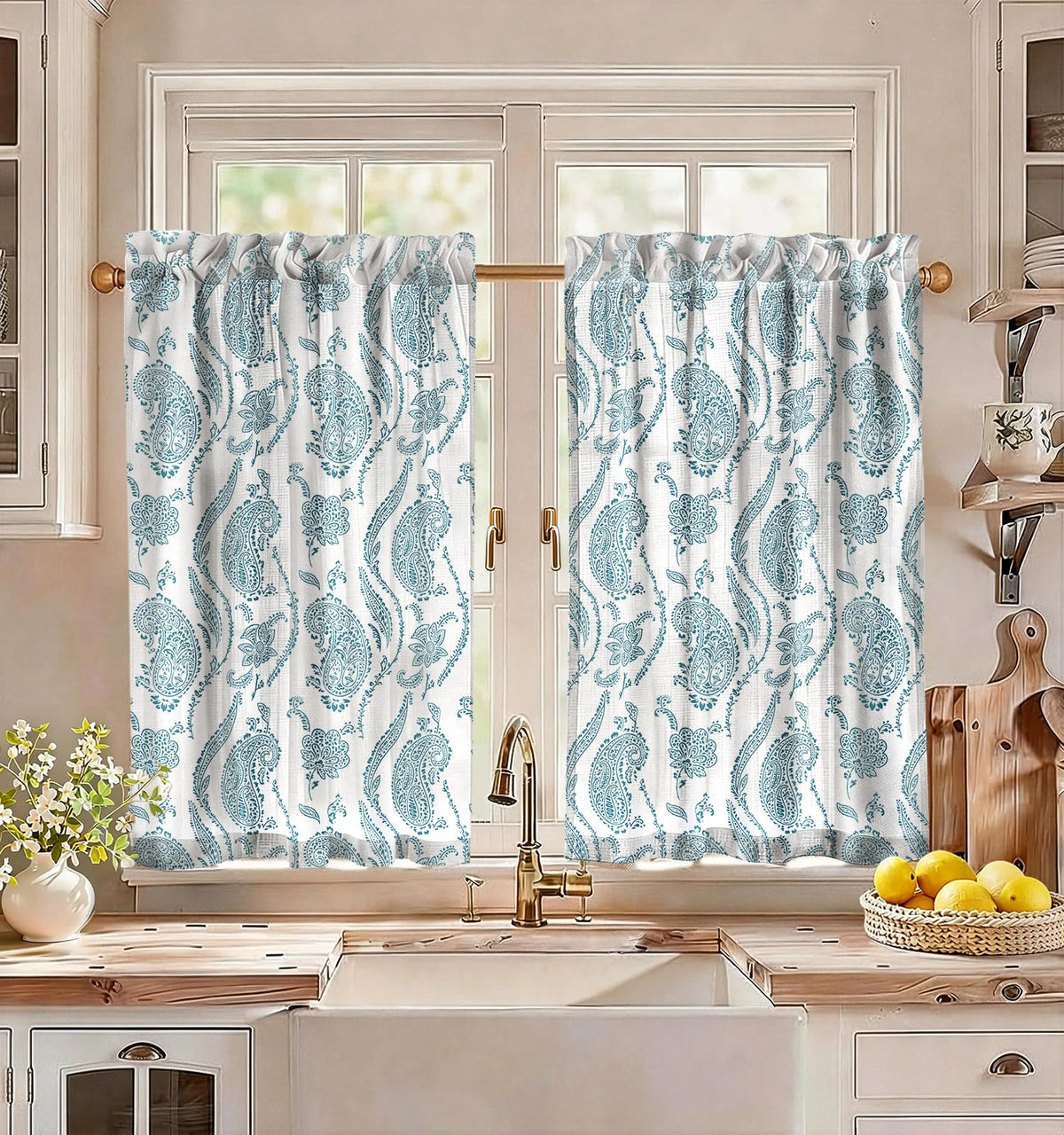 Miss Adola 36 Inch Length Kitchen Tier Curtains Pumpkin Leaf Cafe Curtains