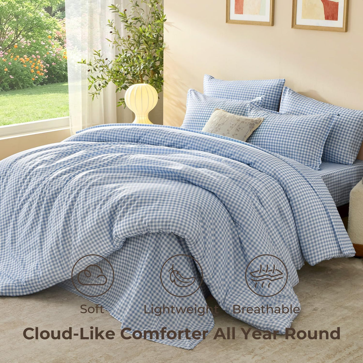Litanika Full Size Comforter Sets 7 Pieces Cornflower Blue Gingham