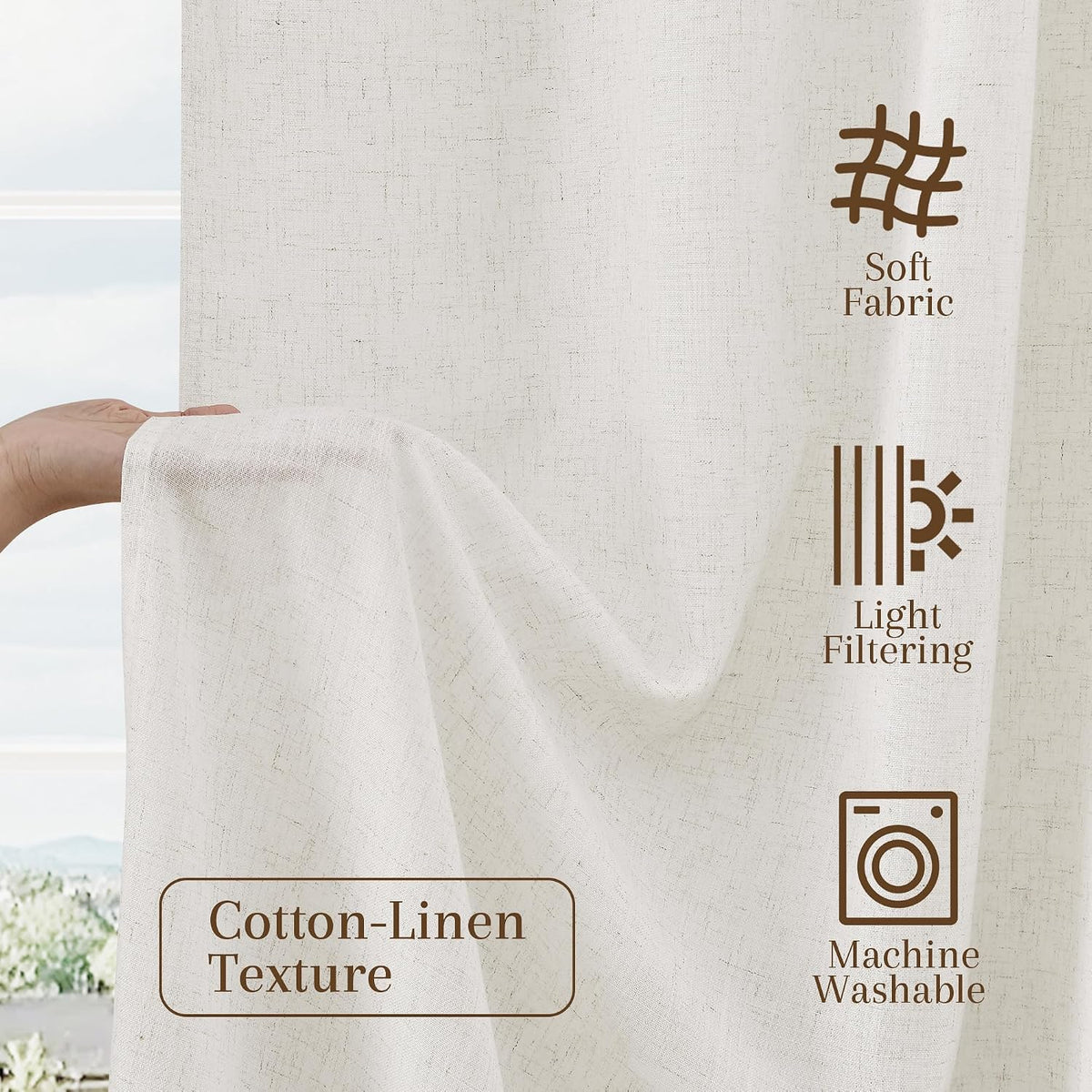 Nanspring Linen Kitchen Window Curtains Over Sink for Cafe 36x36 Inch Cream