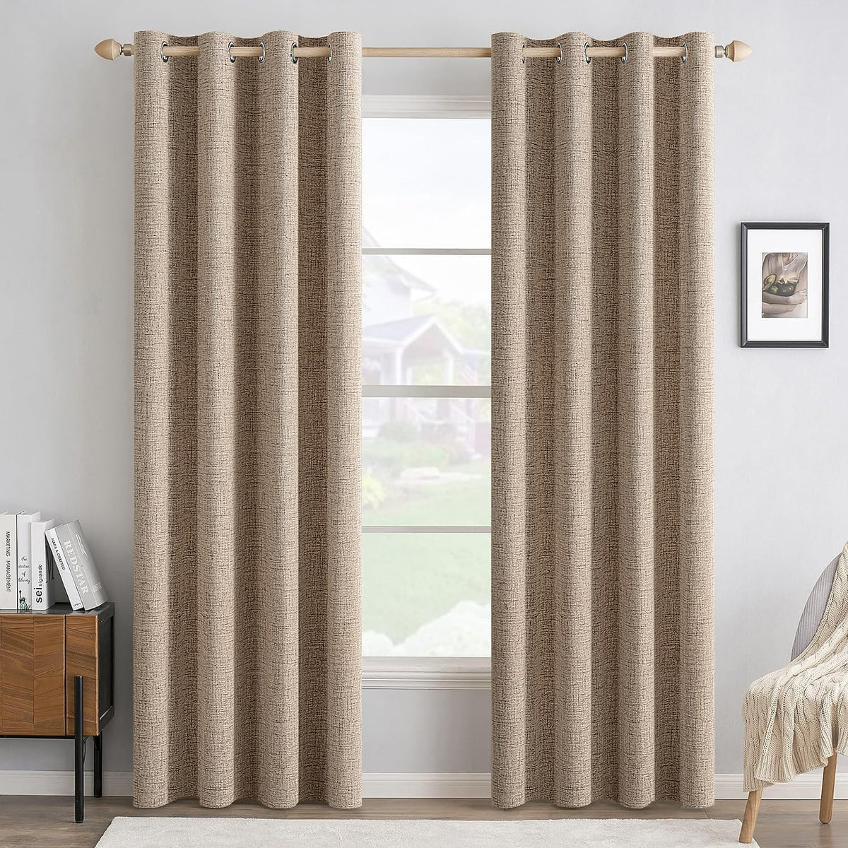 MIULEE 100% Blackout Linen Curtains for Bedroom 52x84 Inches Natural Beige