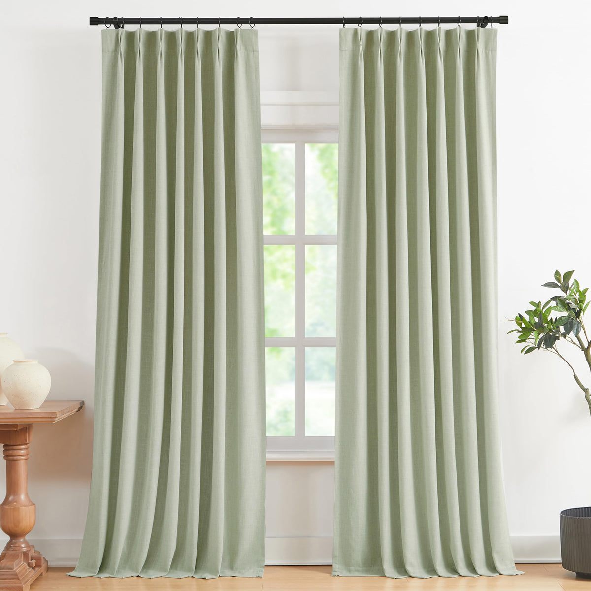 Vision Home Natural Pinch Pleated Full Blackout Curtains Linen Blended Room Darkening Window Curtains 95 inch for Living Room Bedroom Thermal Insulated Pinch Pleat Drapes with Hooks 2 Panel 40"Wx95"L