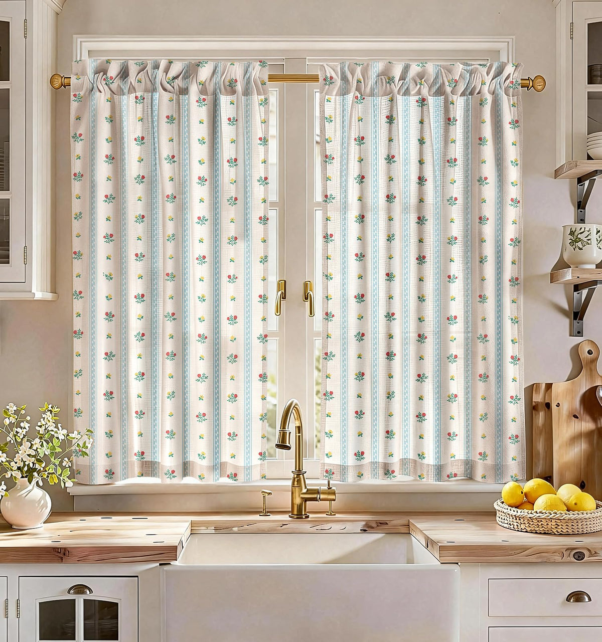 Miss Adola 36 Inch Length Kitchen Tier Curtains Pumpkin Leaf Cafe Curtains