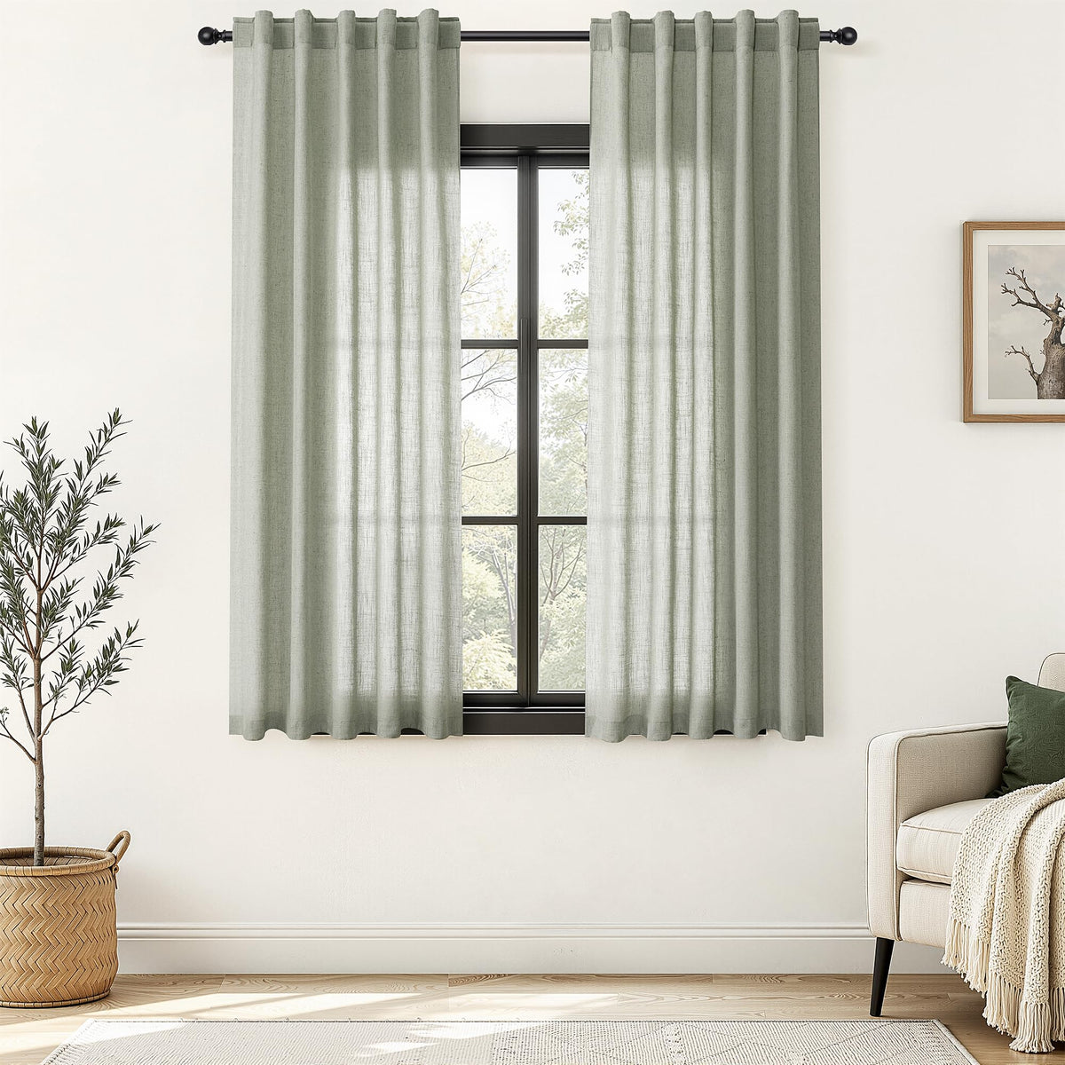 Nanspring Linen Kitchen Window Curtains Over Sink for Cafe 36x36 Inch Cream