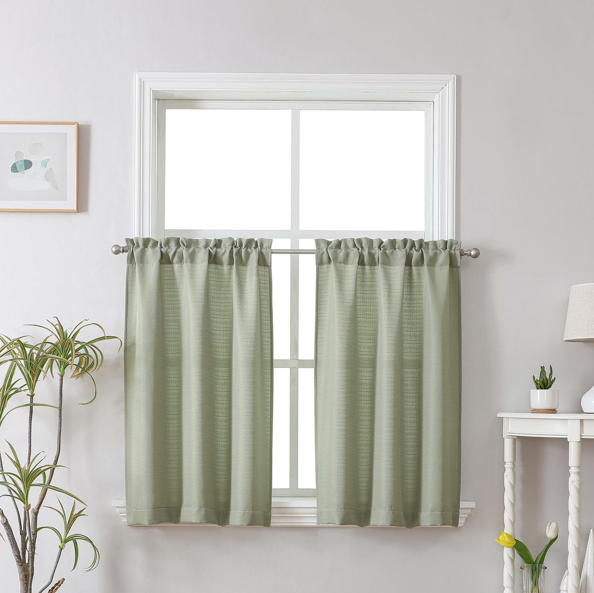 Chyhomenyc 2 Panels White Kitchen Curtains 36 Inch Length Tier Curtain