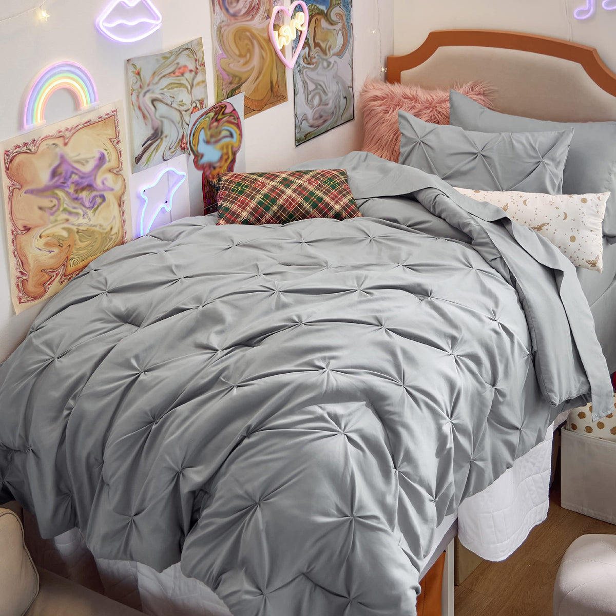 Bedsure 7-Piece King Size Comforter Set & Sheets, Grey King Bedding