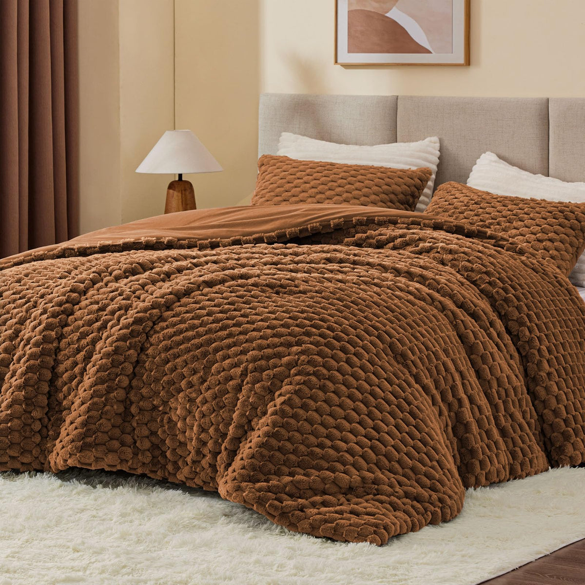 BEDELITE Fluffy Queen Comforter Set, Dark Grey Fleece Bed Set 3 Pieces