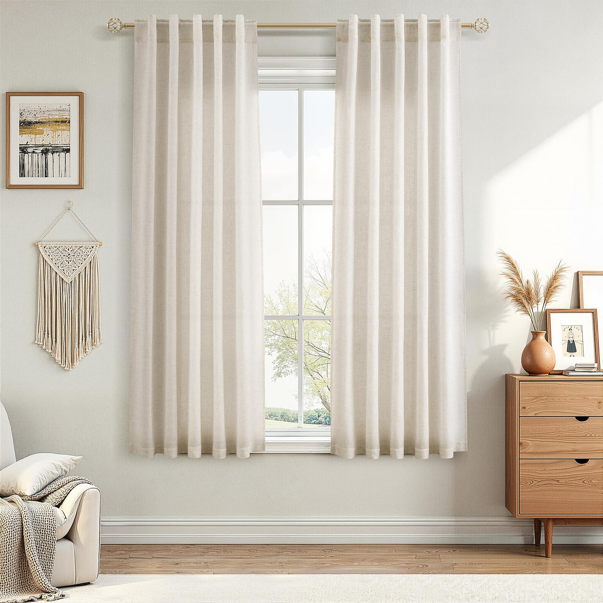 Nanspring Linen Kitchen Window Curtains Over Sink for Cafe 36x36 Inch Cream