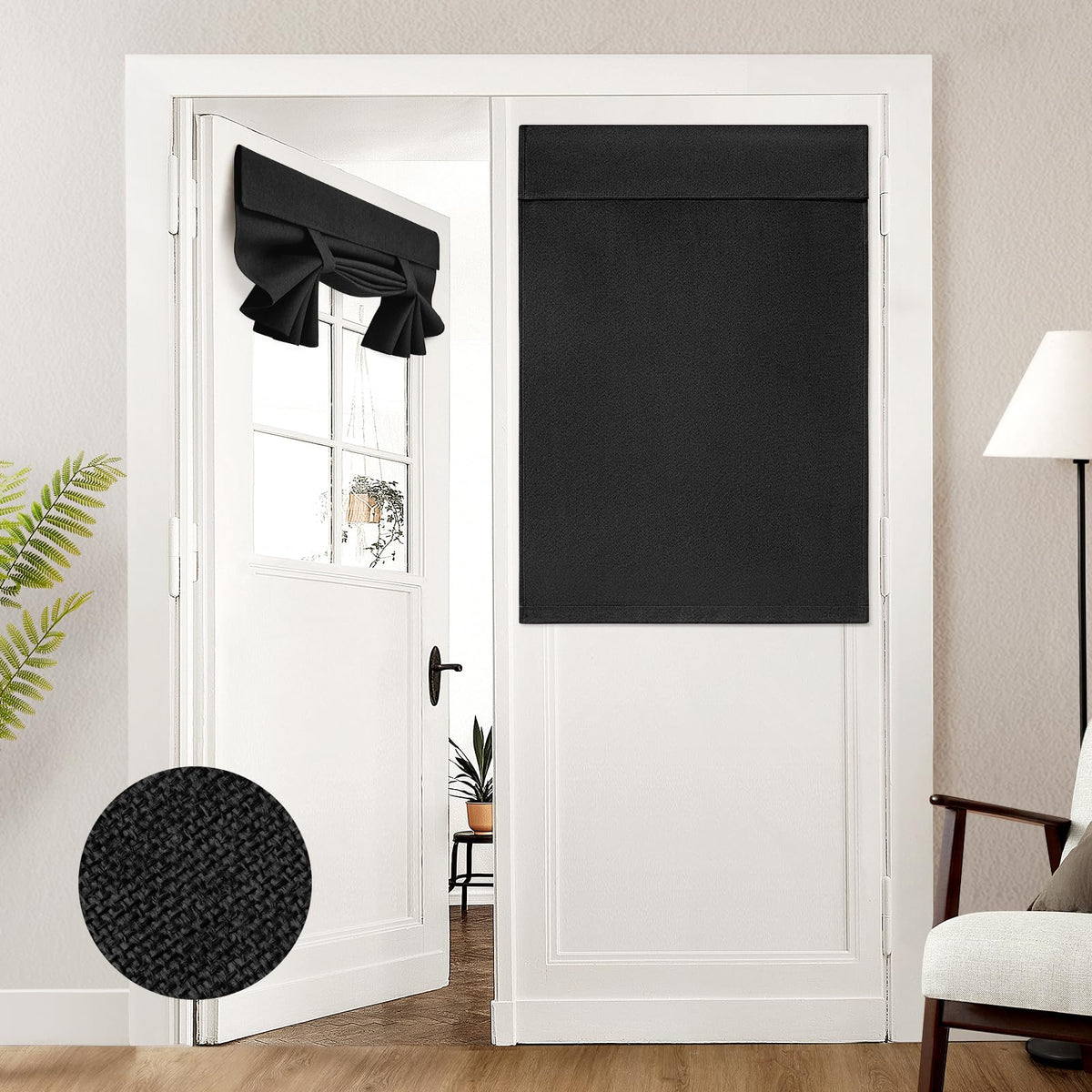 HOMEIDEAS 100% Blackout Linen Door Curtains for French Door 26x68 Inch