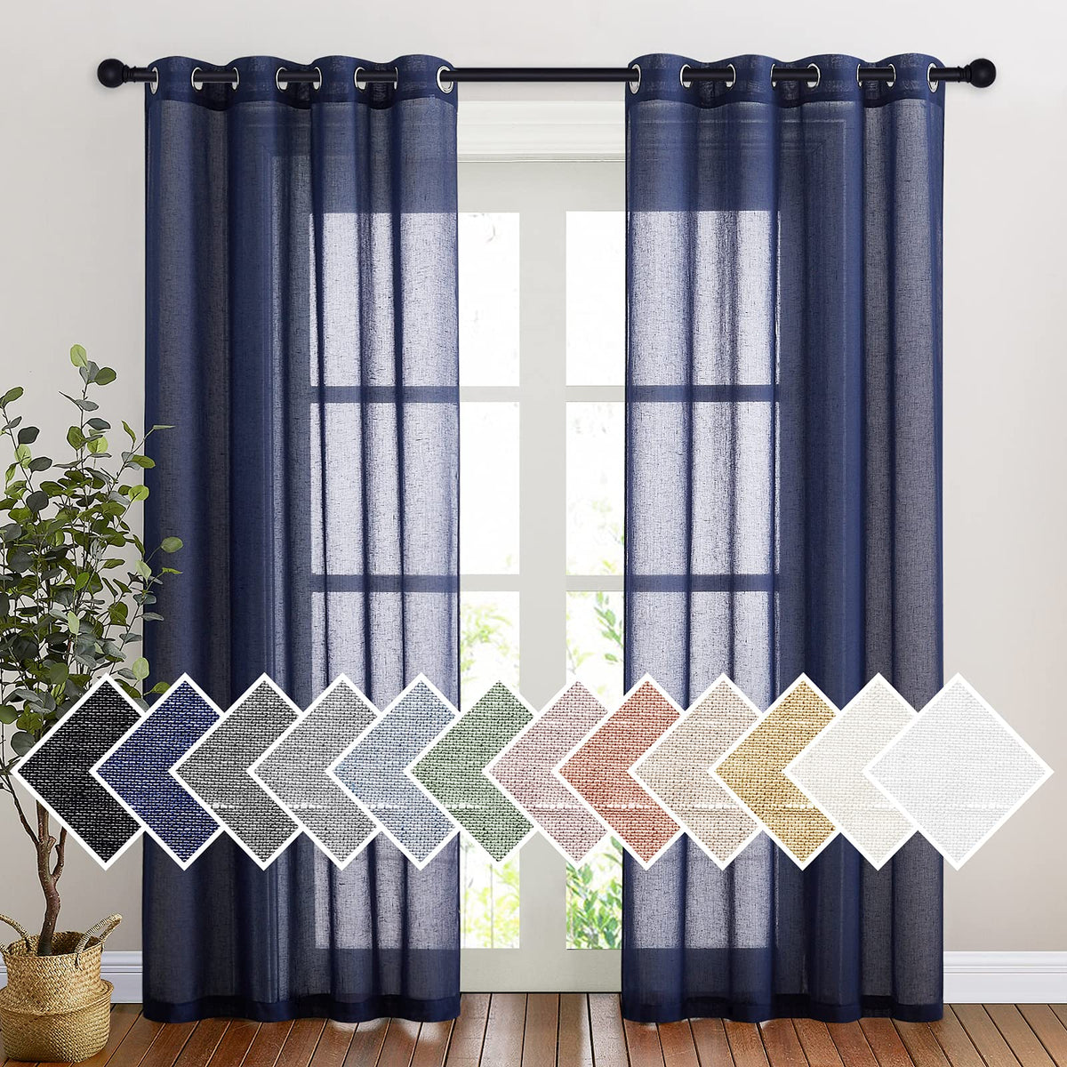 NICETOWN Semi Sheer Linen Ivory Curtains for Bedroom, W52xL84, 2 Panels