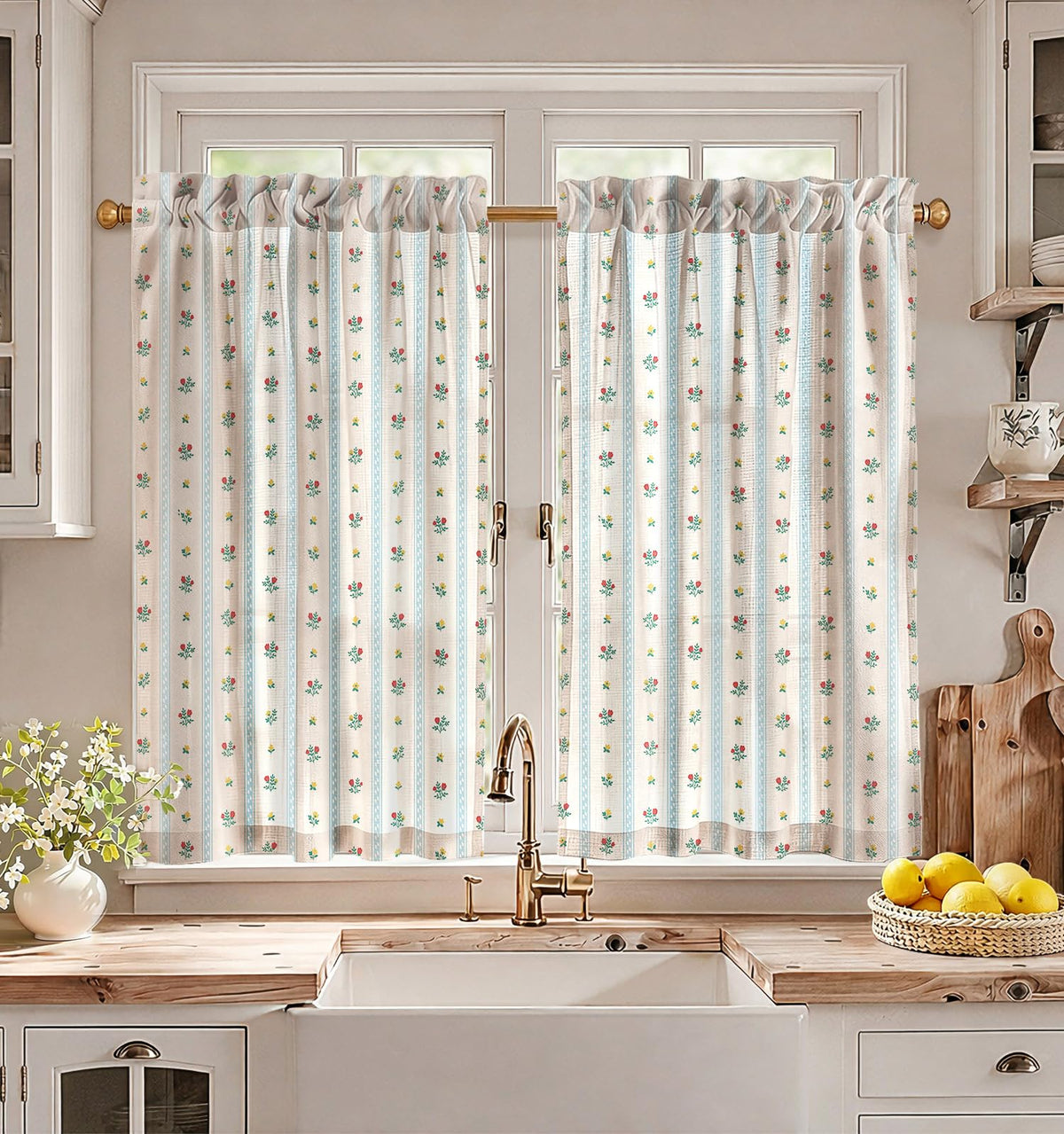 Miss Adola 36 Inch Length Kitchen Tier Curtains Pumpkin Leaf Cafe Curtains
