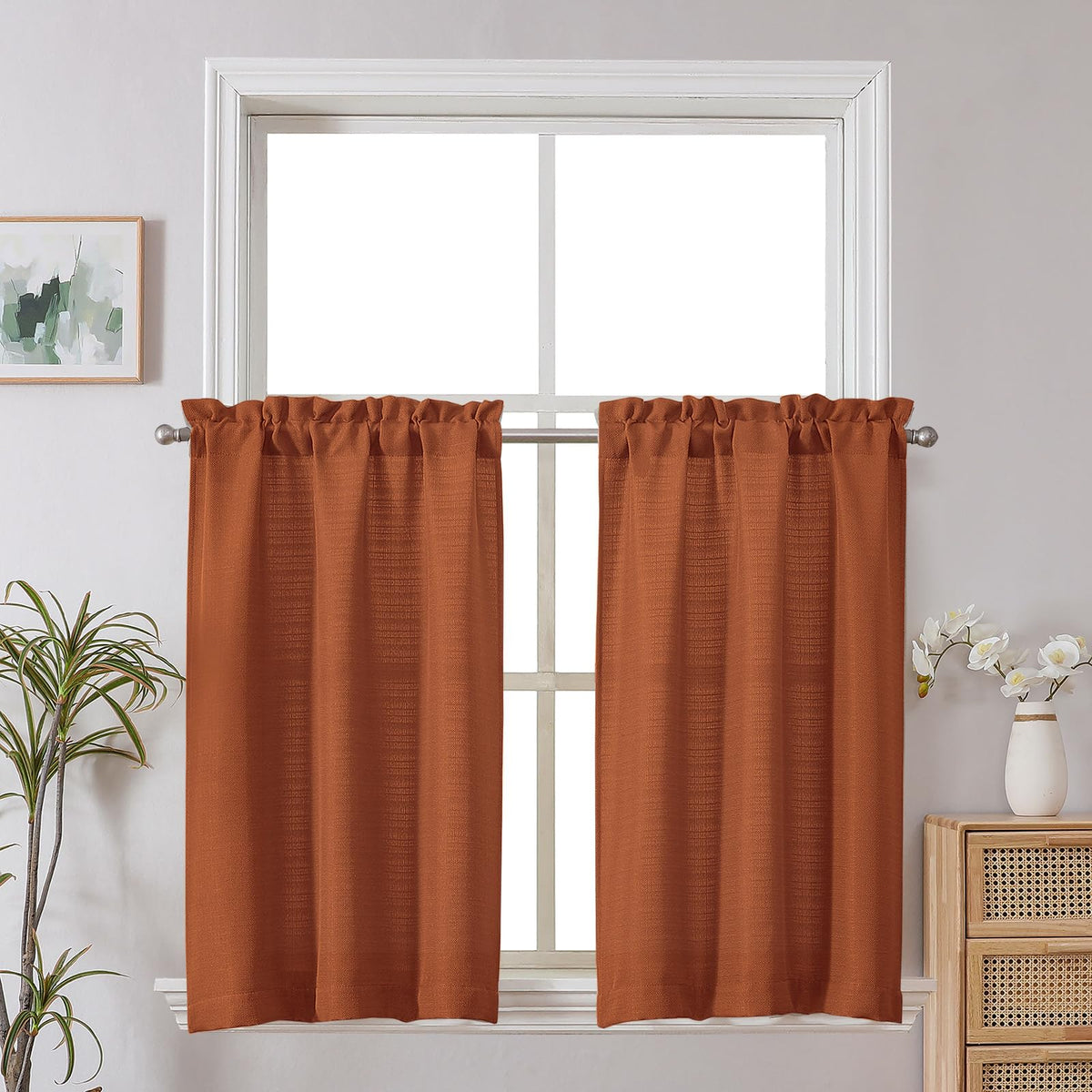 Chyhomenyc 2 Panels White Kitchen Curtains 36 Inch Length Tier Curtain
