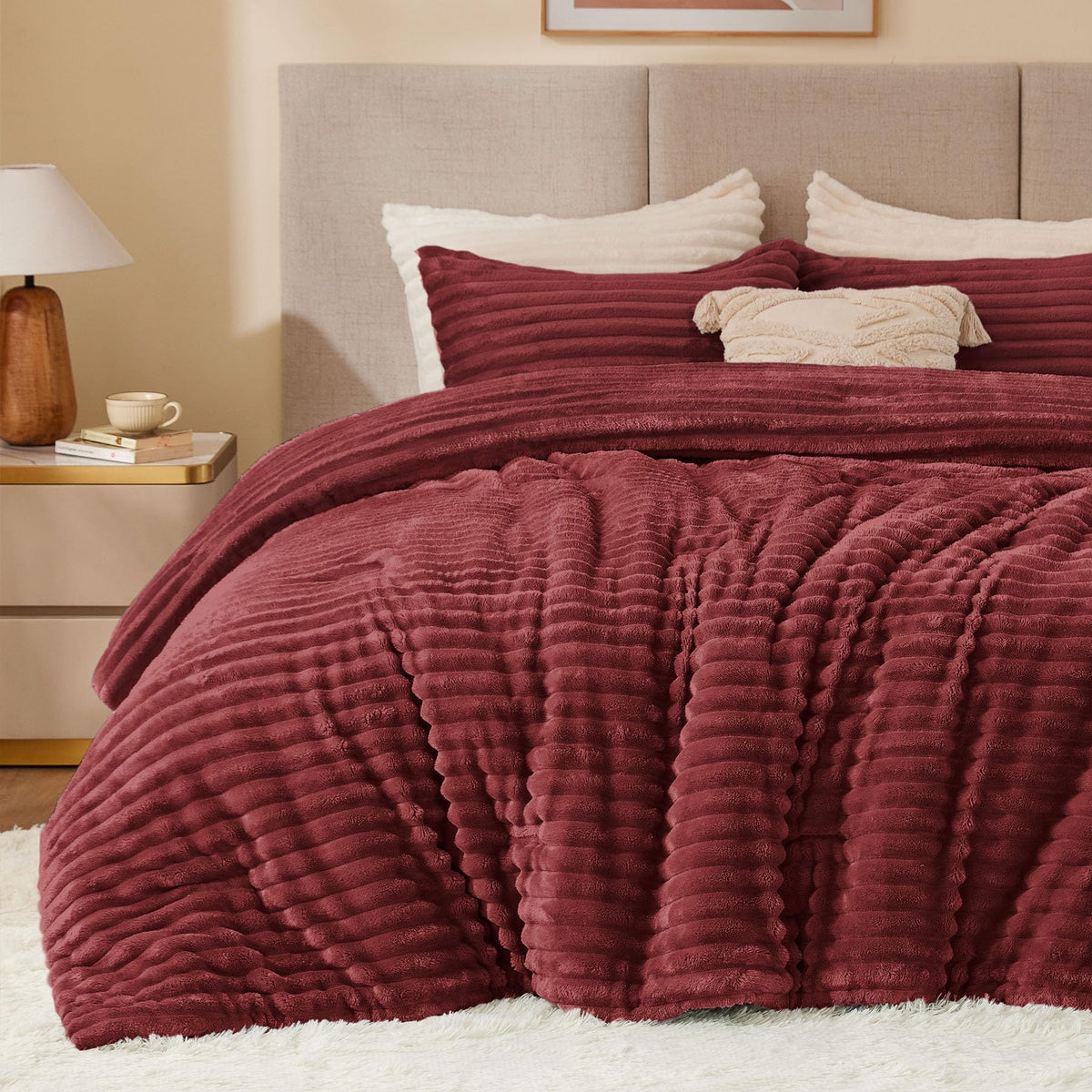BEDELITE Fleece Queen Comforter Set, Fluffy Bed Set, Pink