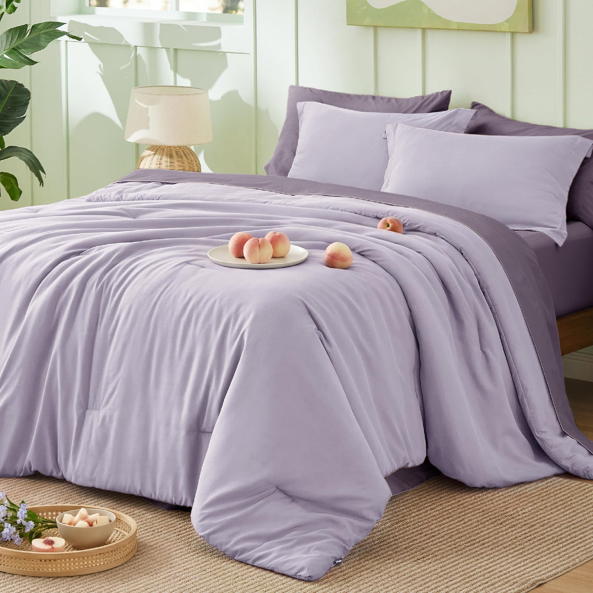 Bedsure Blue Bedding Set Queen Bed in a Bag Contrasting Bed 7 Pieces