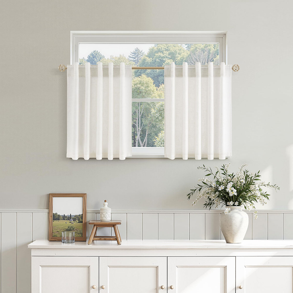 Nanspring Linen Kitchen Window Curtains Over Sink for Cafe 36x36 Inch Cream