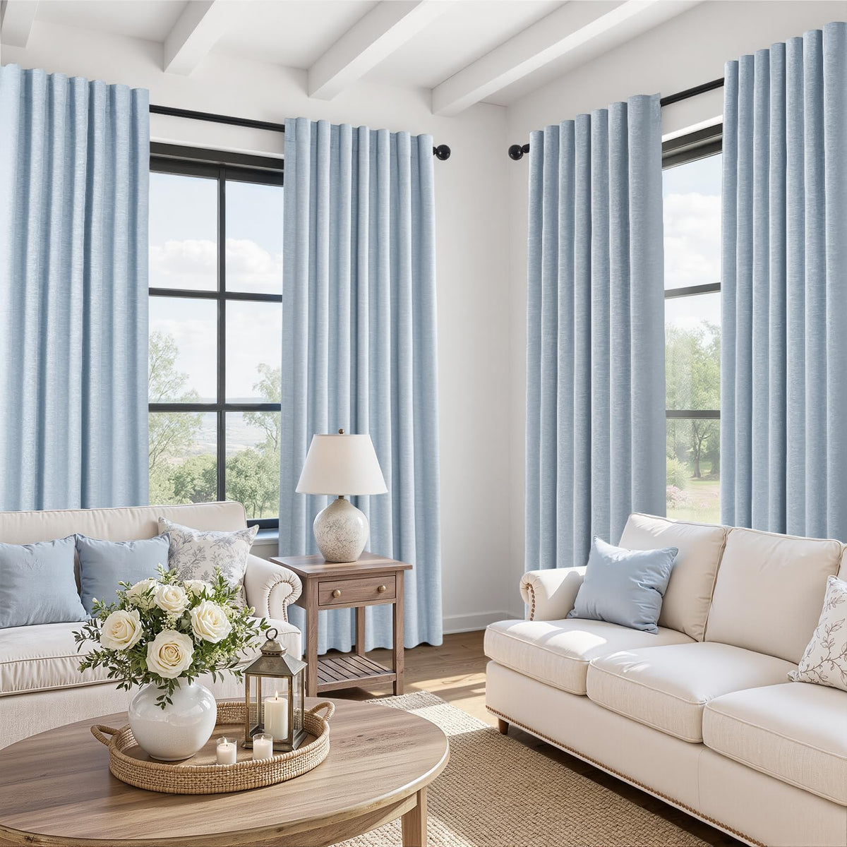 Topfinel Cream Linen Blackout Curtains 84 Inch Long for Bedroom Living Room, Ivory Pinch Pleat Back Tab Full Blackout Drapes Farmhouse Boho Curtains for Window, White Neutral Curtains 52" X 84" 7 FT