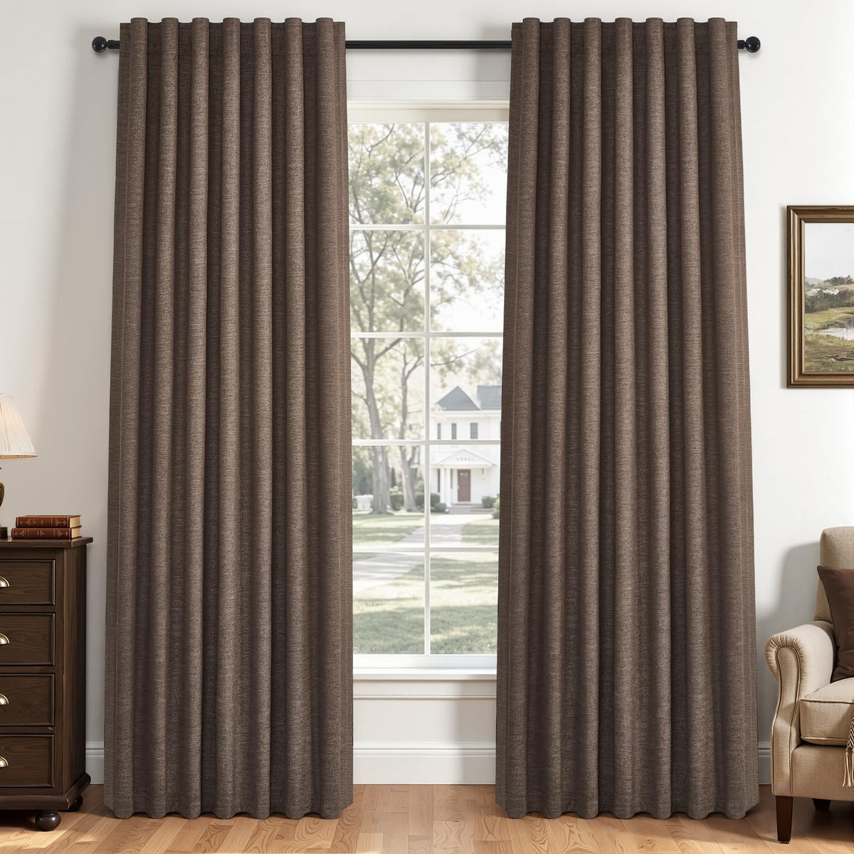 Topfinel Cream Linen Blackout Curtains 84 Inch Long for Bedroom Living Room, Ivory Pinch Pleat Back Tab Full Blackout Drapes Farmhouse Boho Curtains for Window, White Neutral Curtains 52" X 84" 7 FT