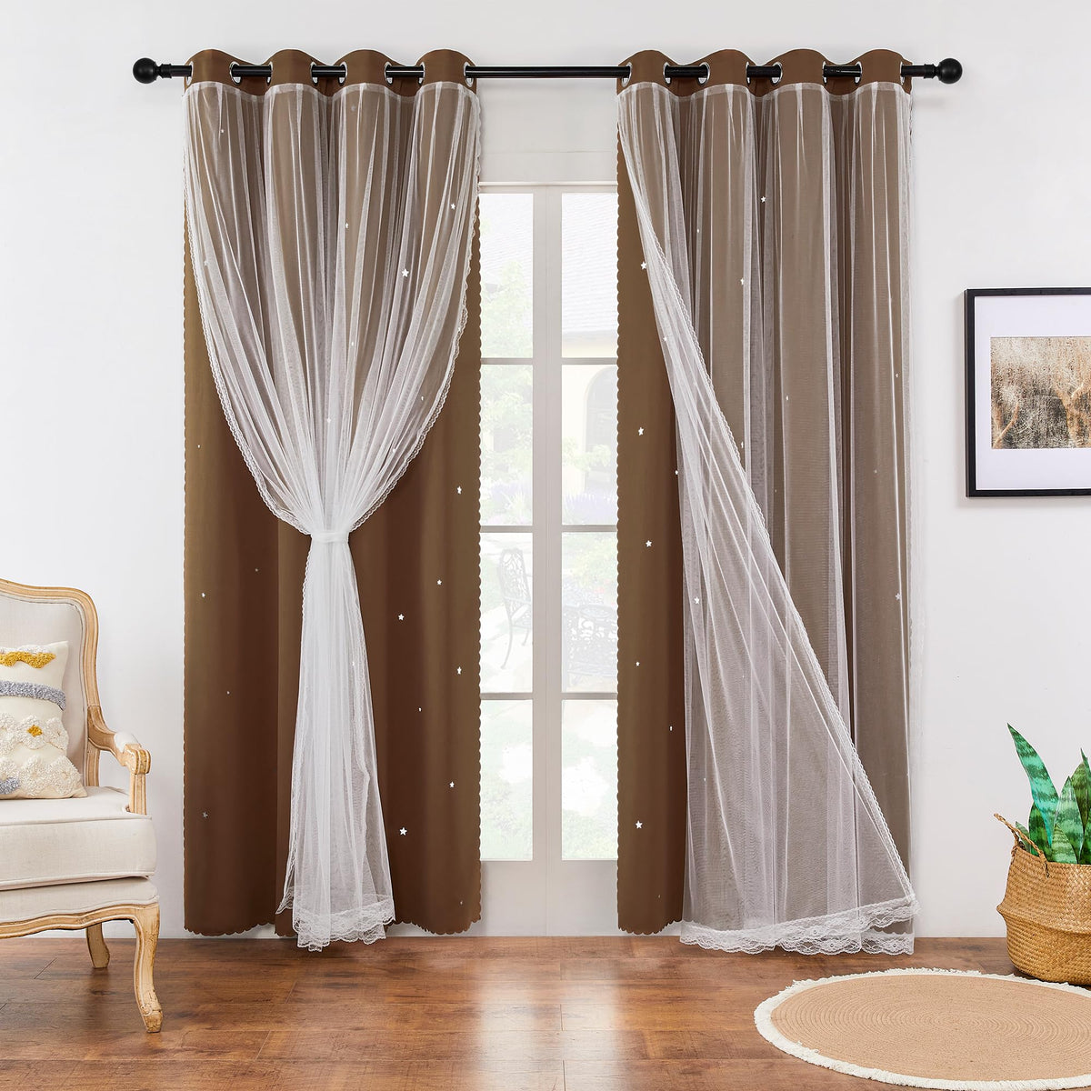 XiDi Blackout Curtains for Girls Bedroom Decor Pink Kids Rainbow Curtains
