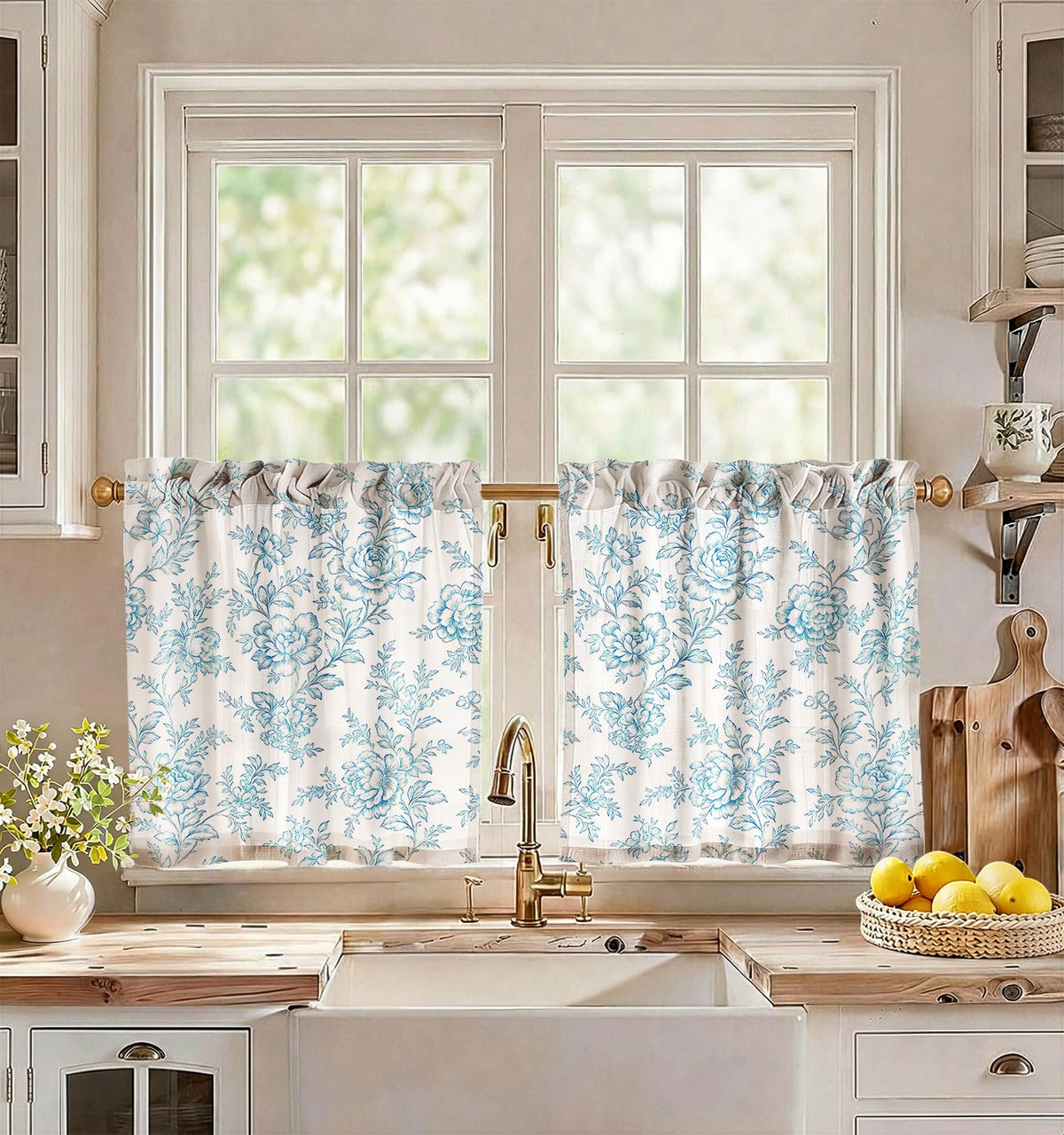 Miss Adola 36 Inch Length Kitchen Tier Curtains Pumpkin Leaf Cafe Curtains